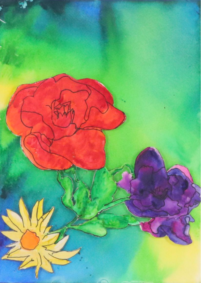 Multicolor Collaged Floral Painting, Circa 2000