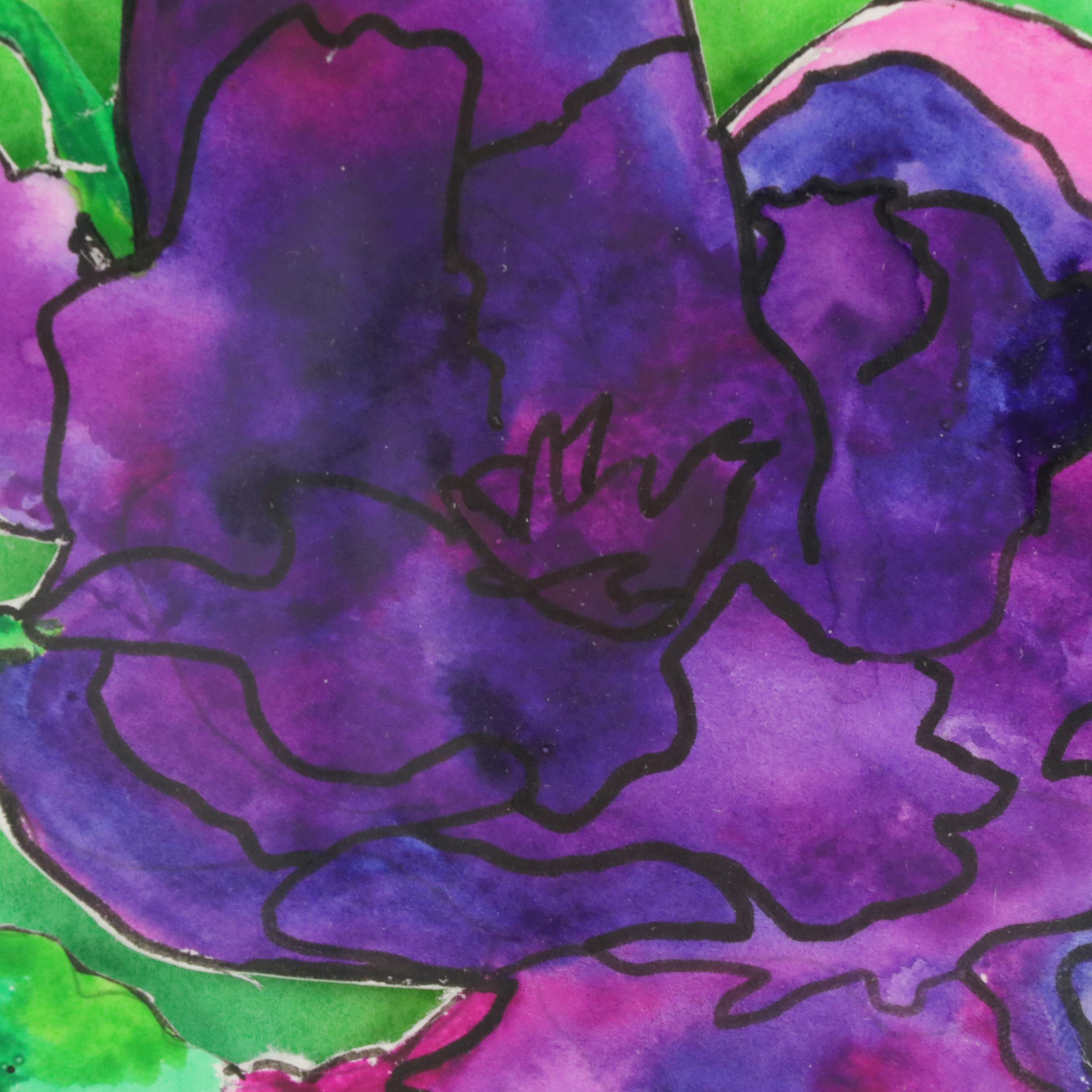 Multicolor Collaged Floral Painting, Circa 2000
