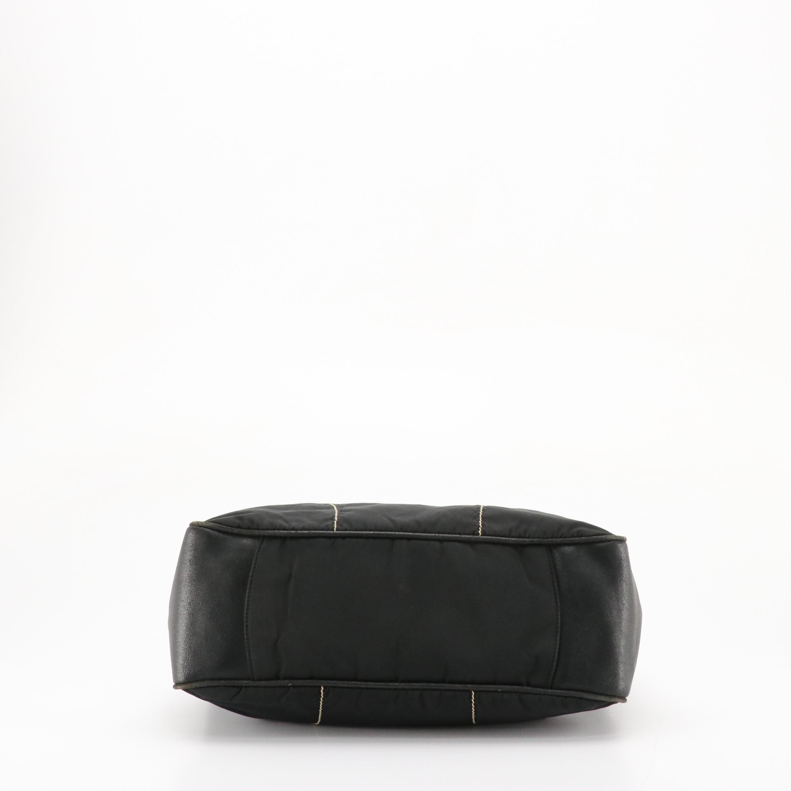 Prada Black Tessuto Nylon and Leather Tote Bag with Contrast Stitching