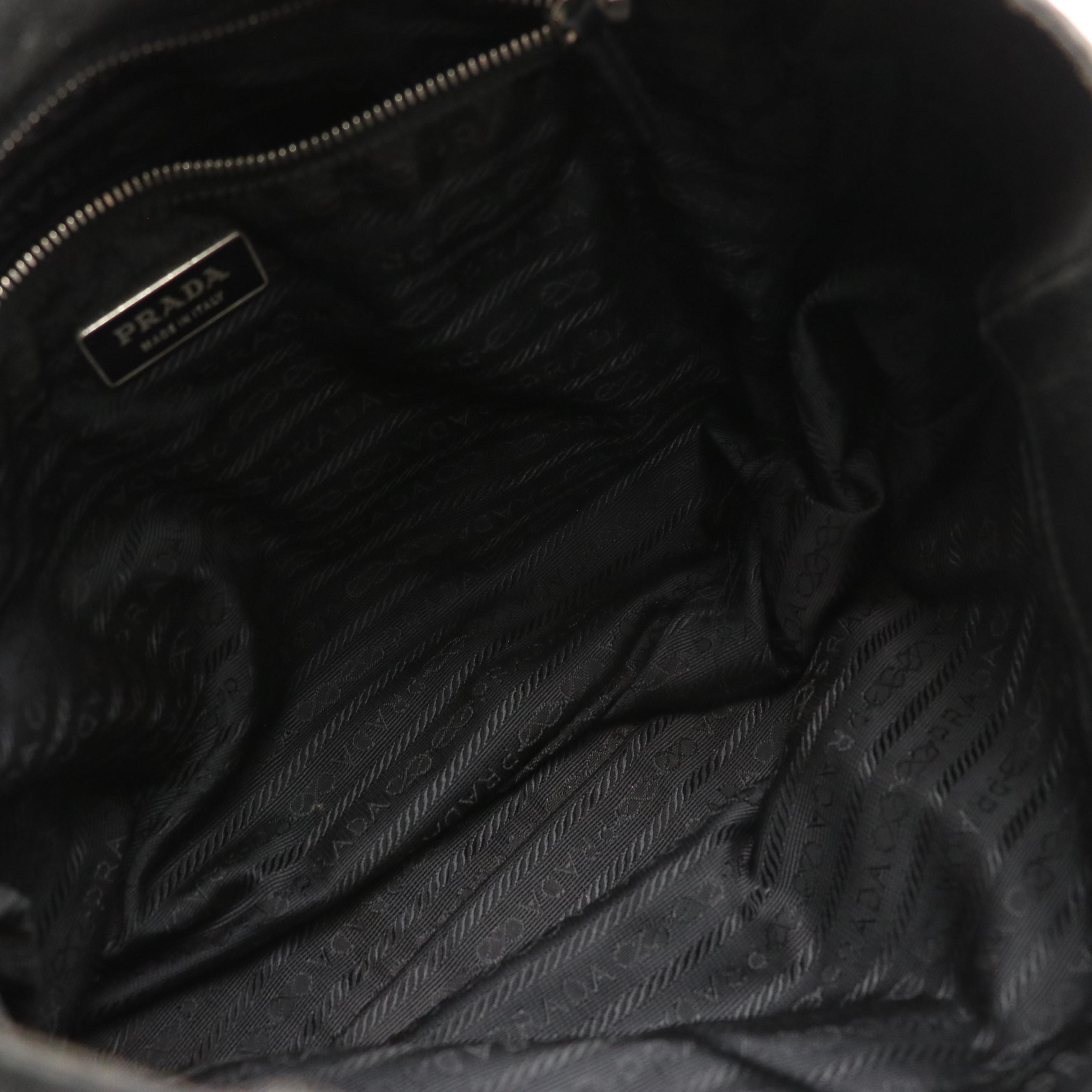 Prada Black Tessuto Nylon and Leather Tote Bag with Contrast Stitching