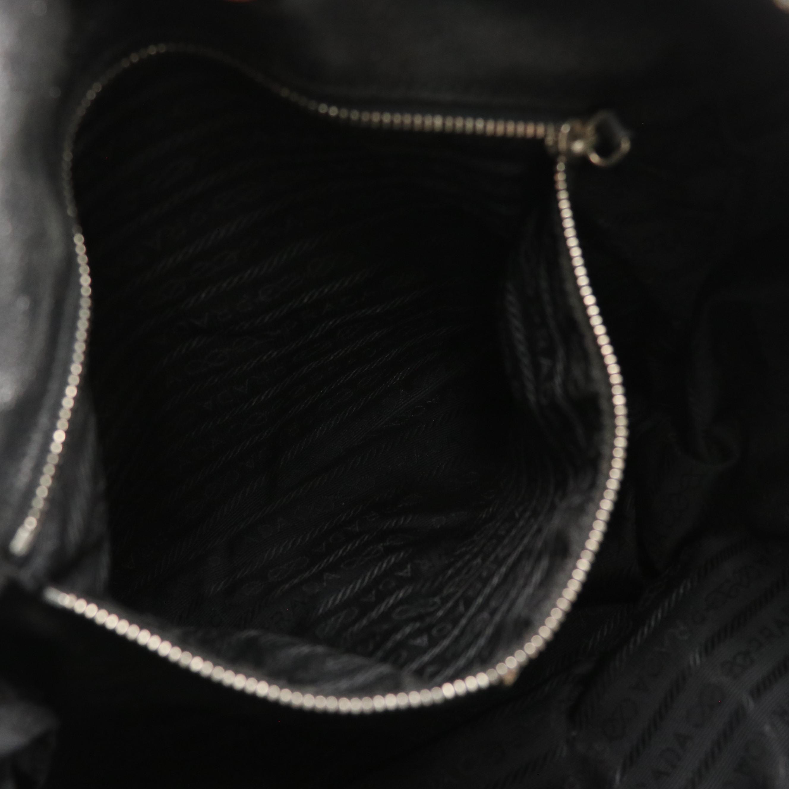 Prada Black Tessuto Nylon and Leather Tote Bag with Contrast Stitching