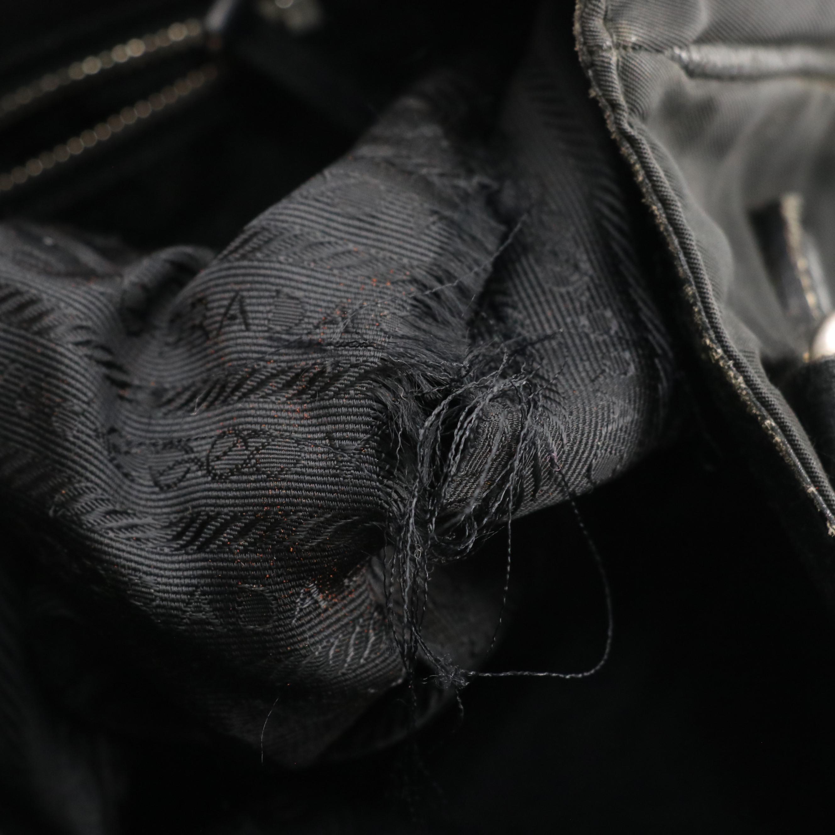 Prada Black Tessuto Nylon and Leather Tote Bag with Contrast Stitching