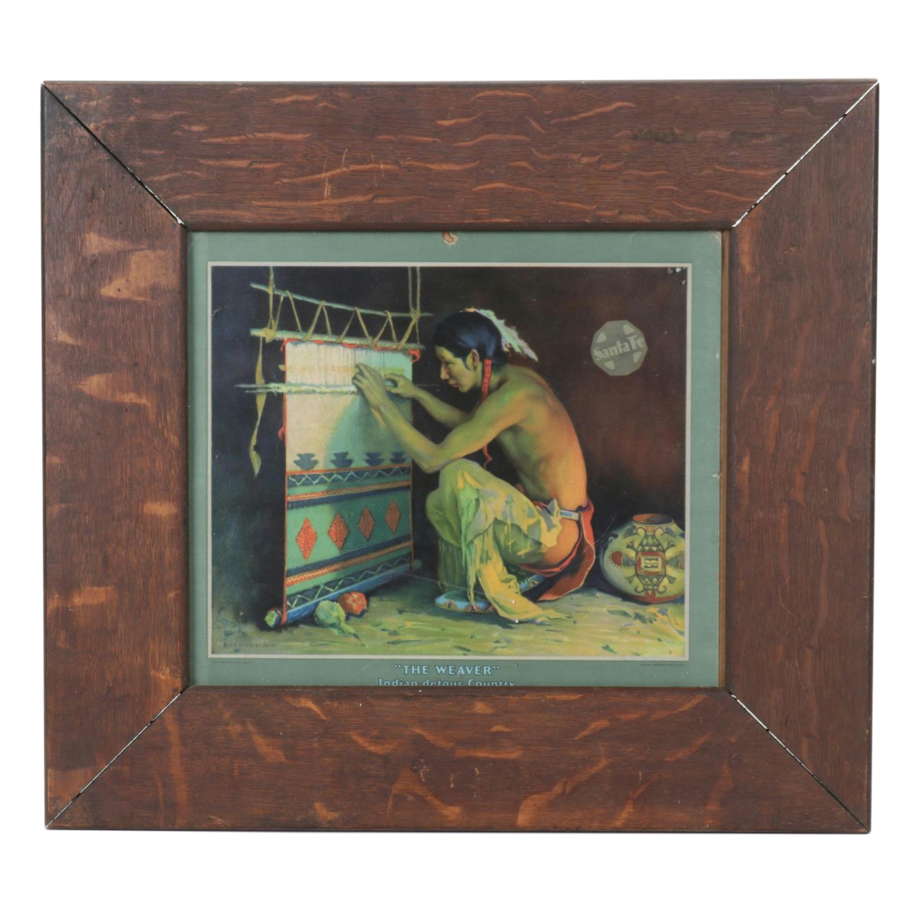 Offset Lithograph After E. I. Couse "The Weaver" for Santa Fe Railway Calendar