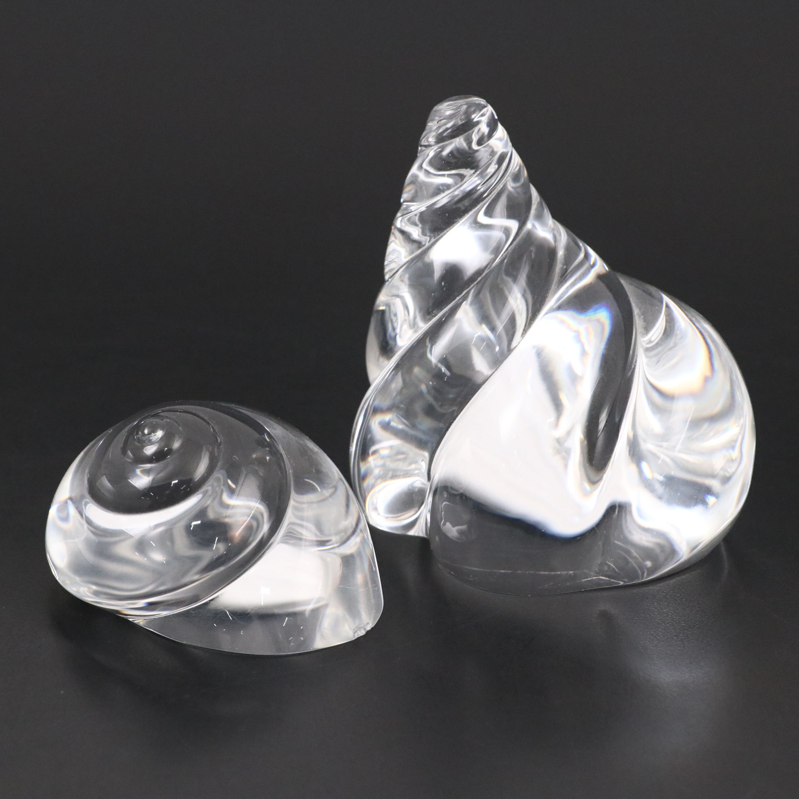 Steuben Art Glass "Seashell" Paperweight and "Gmelin Shell" Hand Cooler