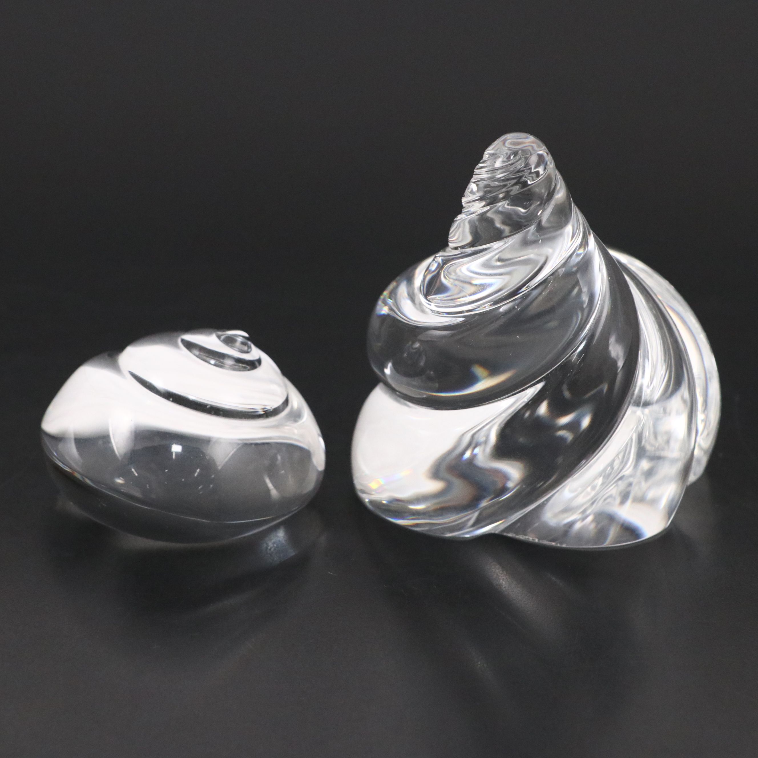 Steuben Art Glass "Seashell" Paperweight and "Gmelin Shell" Hand Cooler