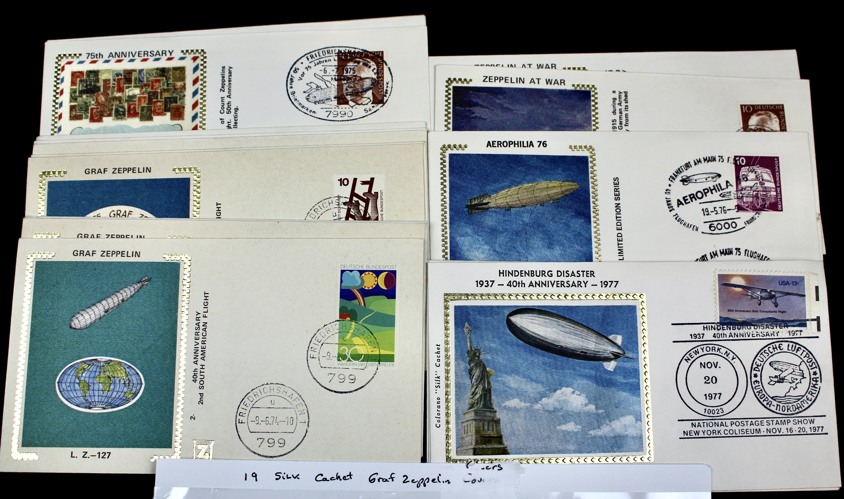 Nineteen Silk Cachet Commemorative Graf Zeppelin Postal Covers