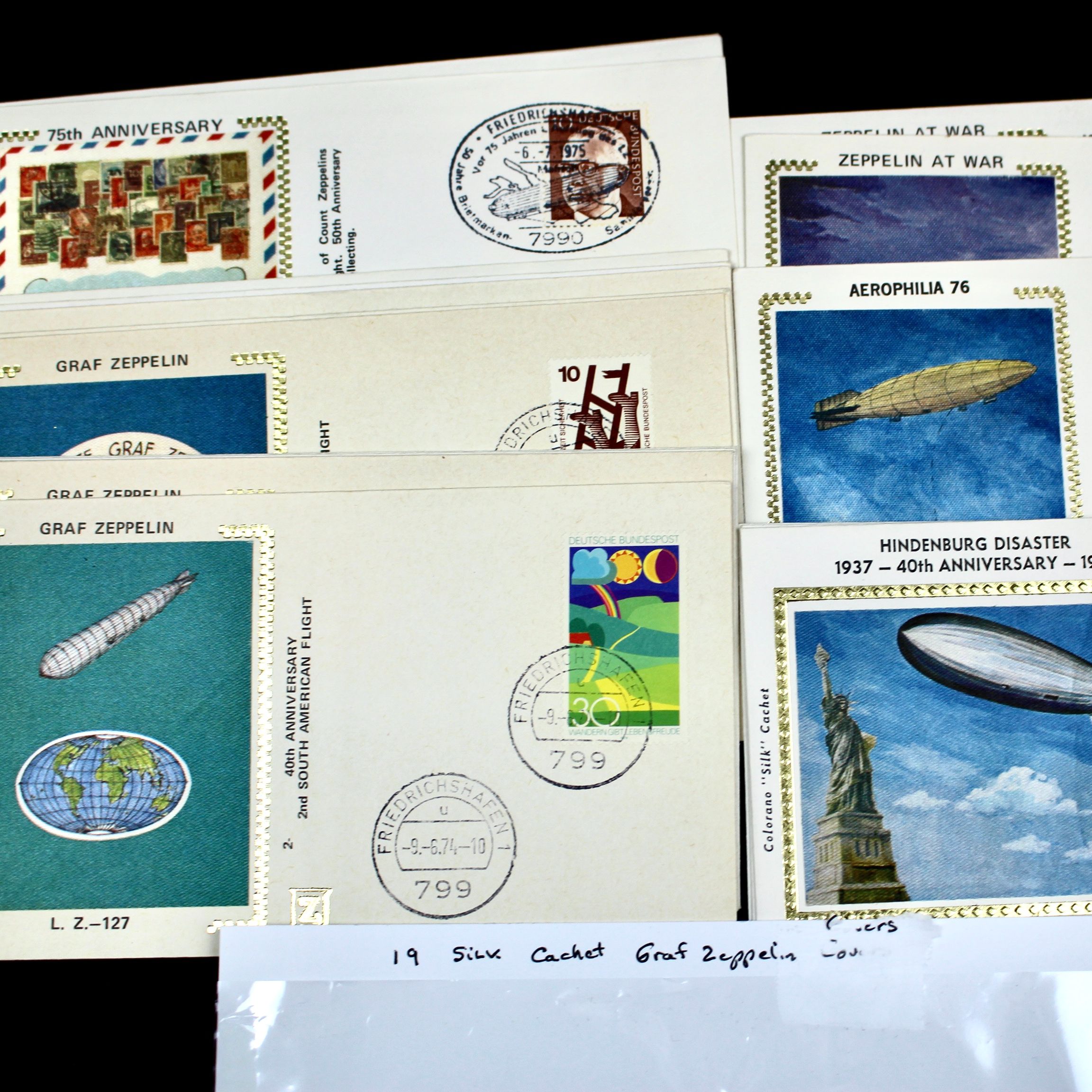 Nineteen Silk Cachet Commemorative Graf Zeppelin Postal Covers