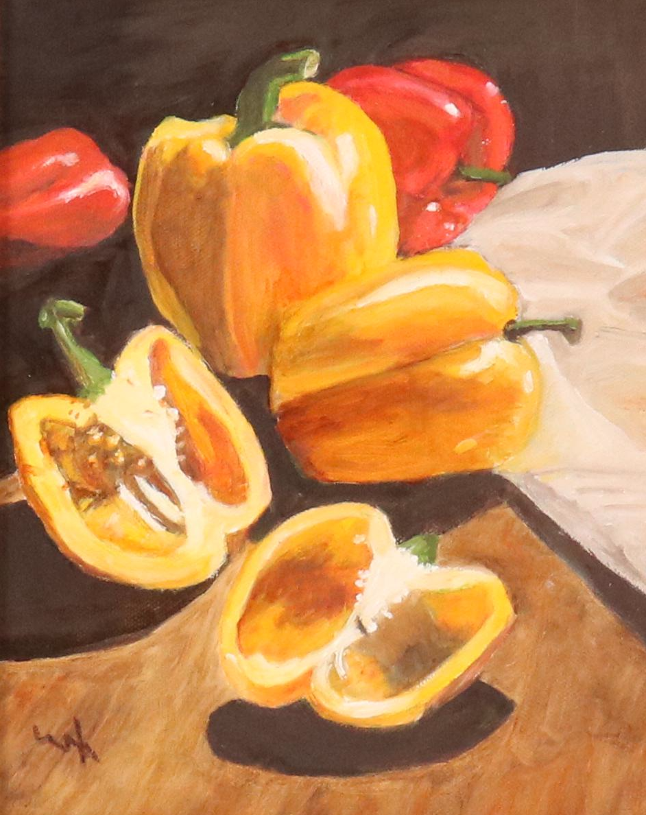 Still Life Oil Painting of Bell Peppers, 21st Century