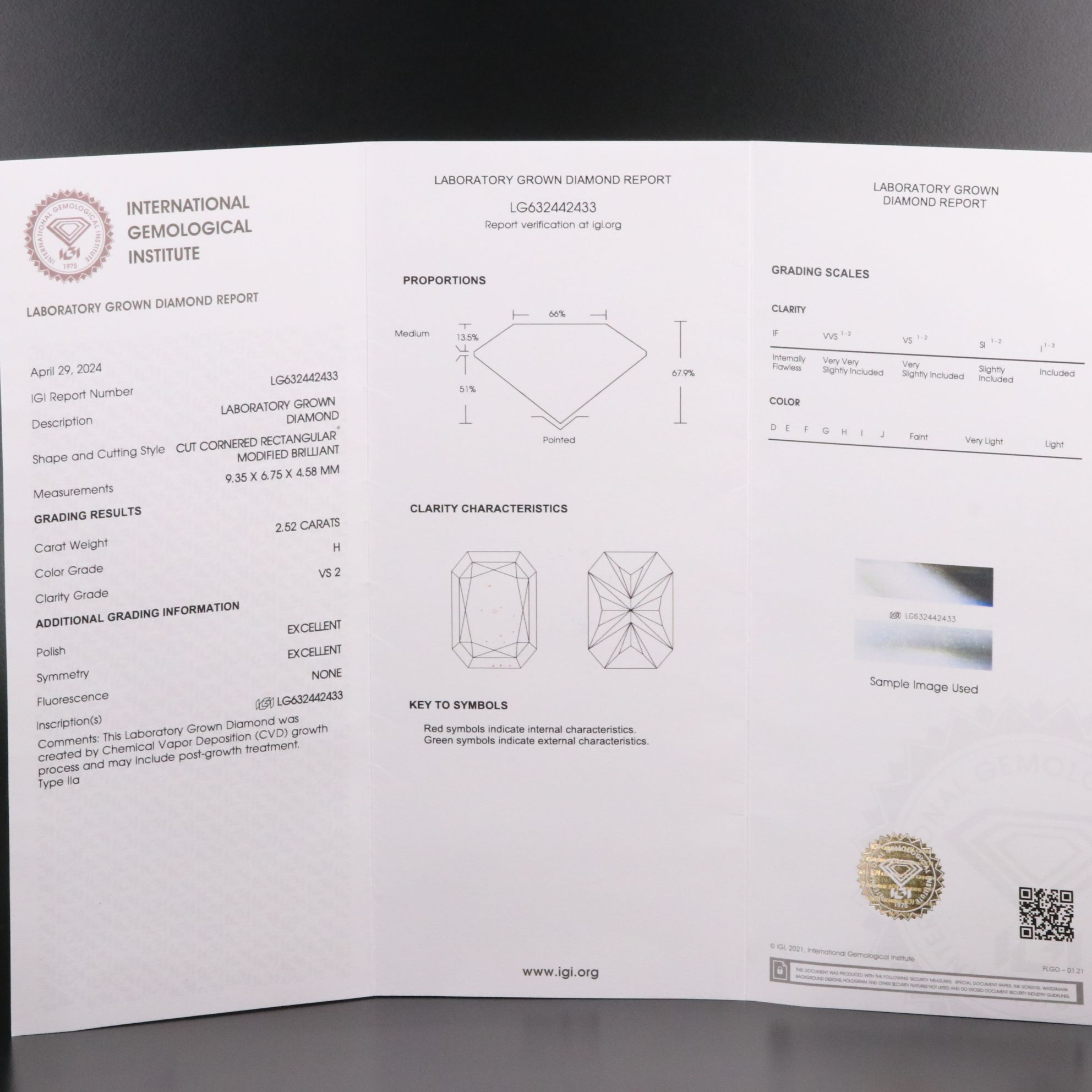 Loose 2.52 CT Lab Grown Diamond with IGI Report