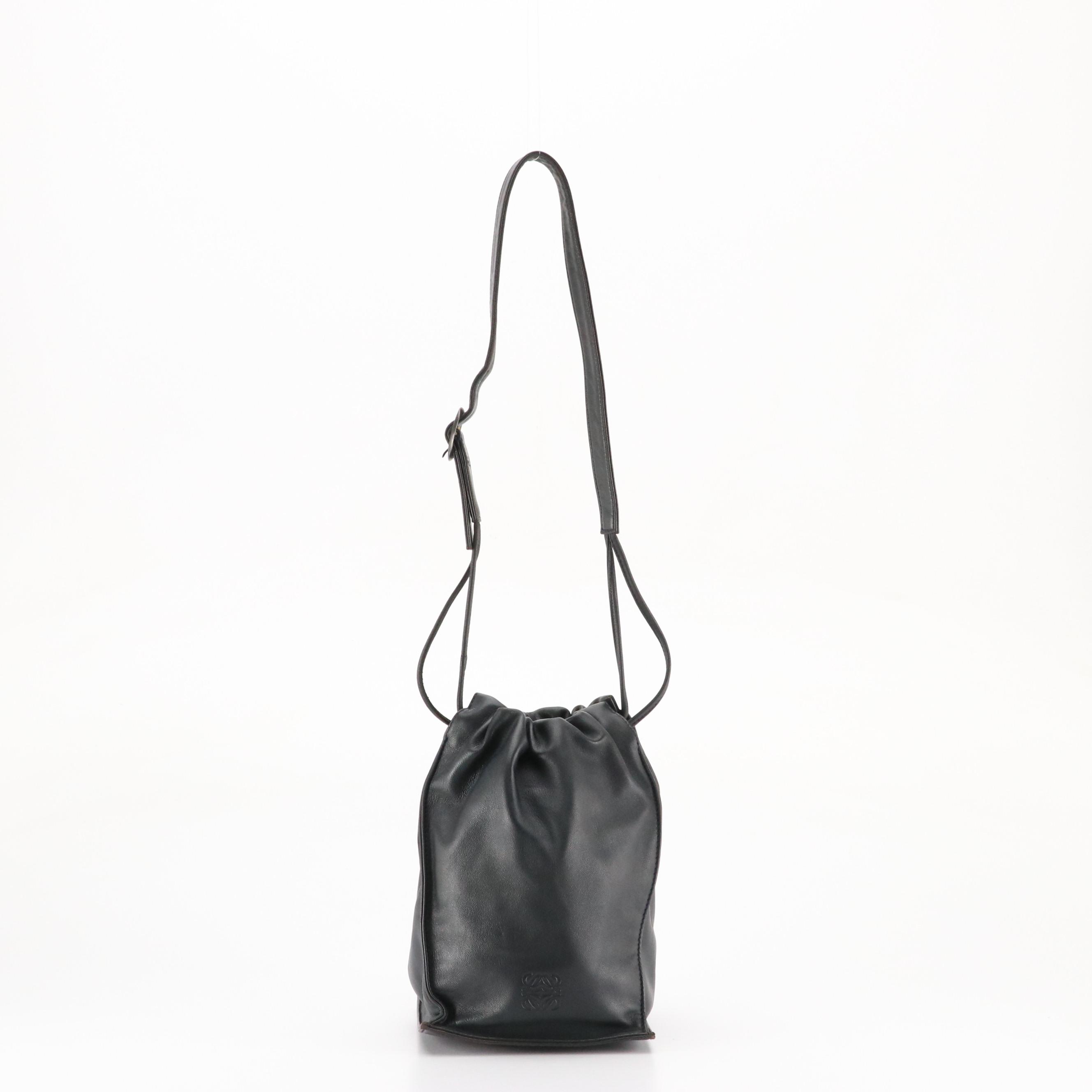Loewe Anagram Drawstring Bucket Shoulder Bag in Black Leather