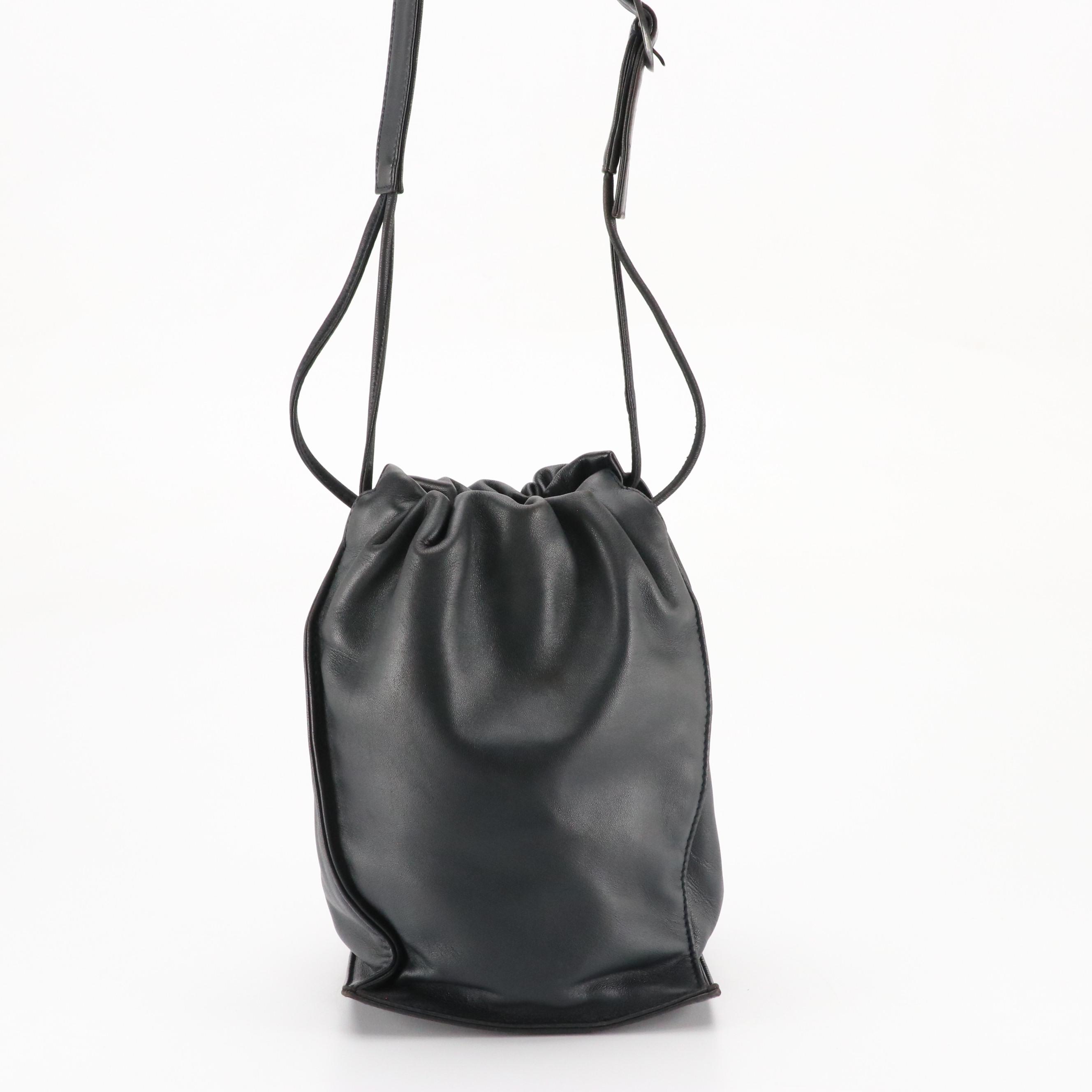 Loewe Anagram Drawstring Bucket Shoulder Bag in Black Leather
