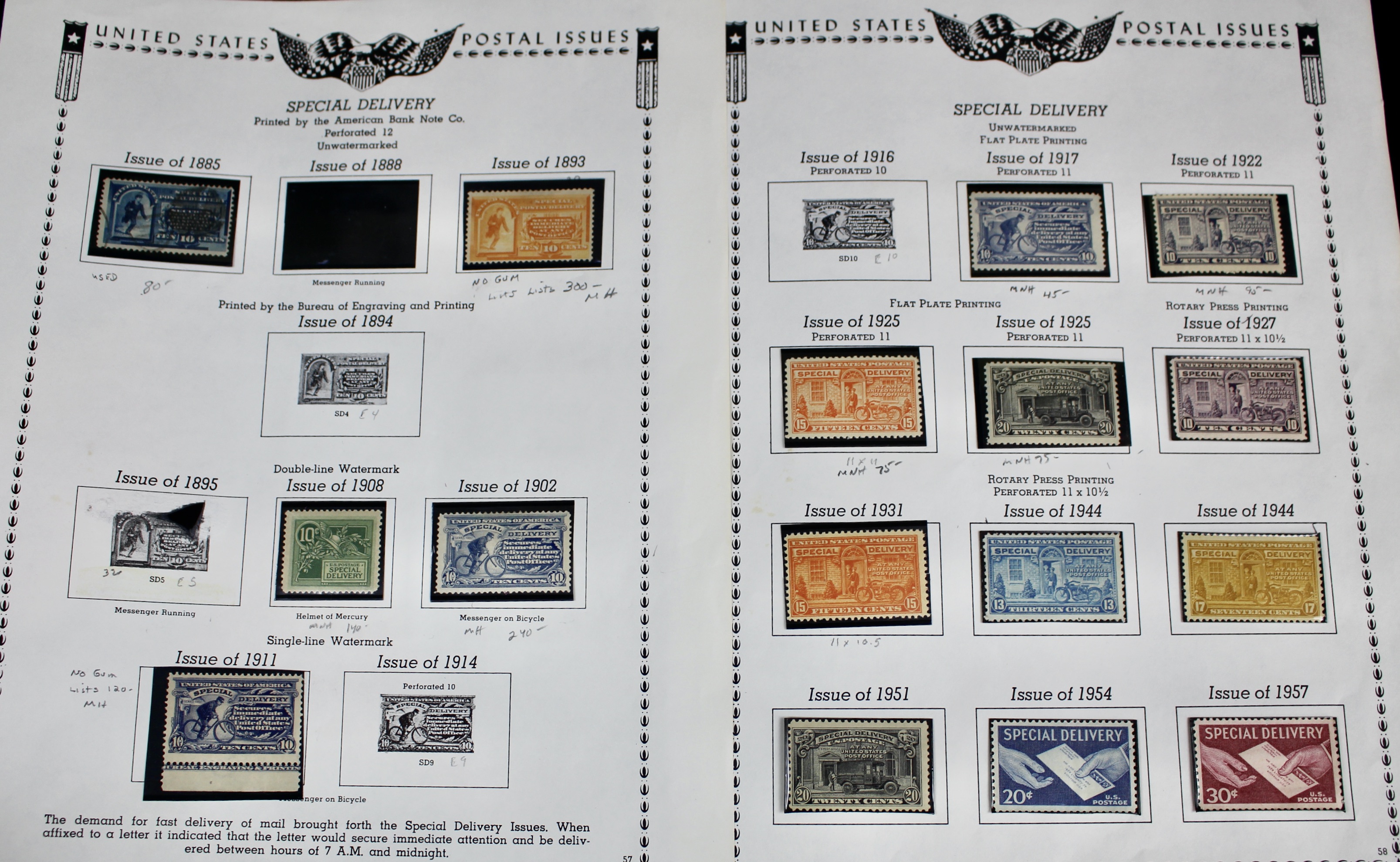 Extensive U.S. Special Delivery Postage Stamp Collection