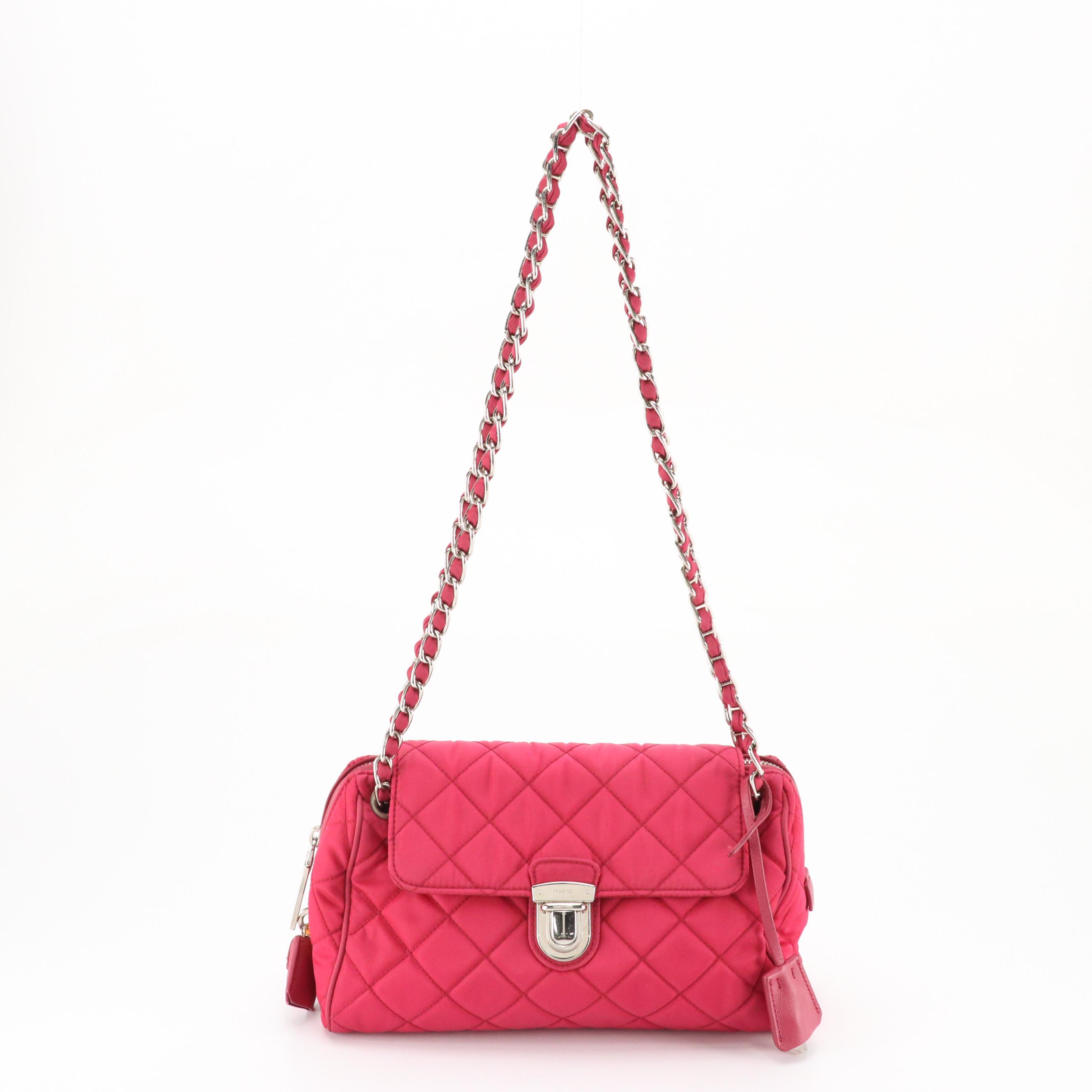 Prada Impuntu Front Flap Shoulder Bag in Pink Diamond Stitched Tessuto Nylon