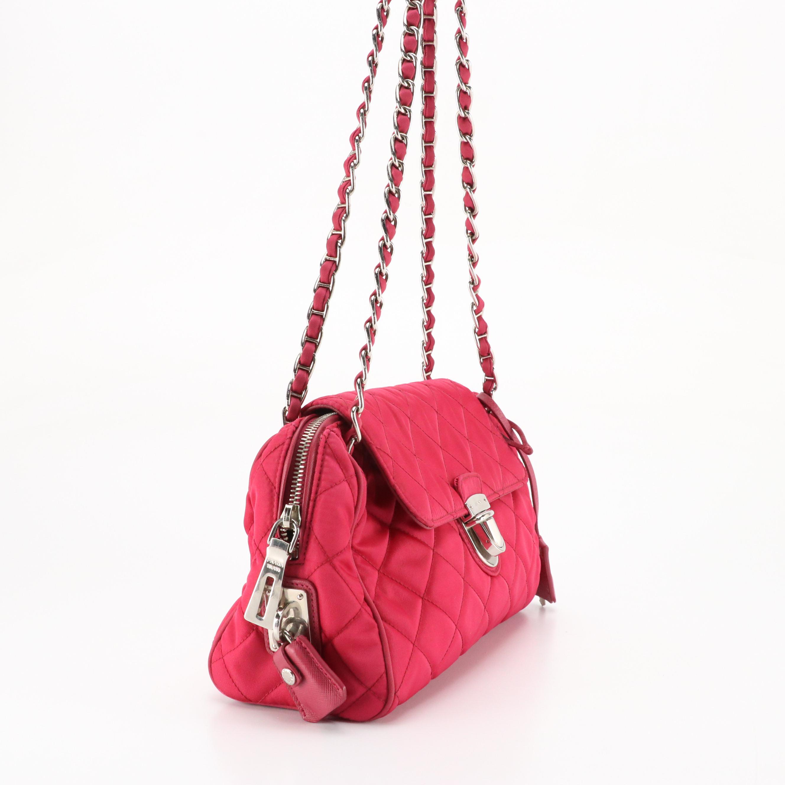 Prada Impuntu Front Flap Shoulder Bag in Pink Diamond Stitched Tessuto Nylon