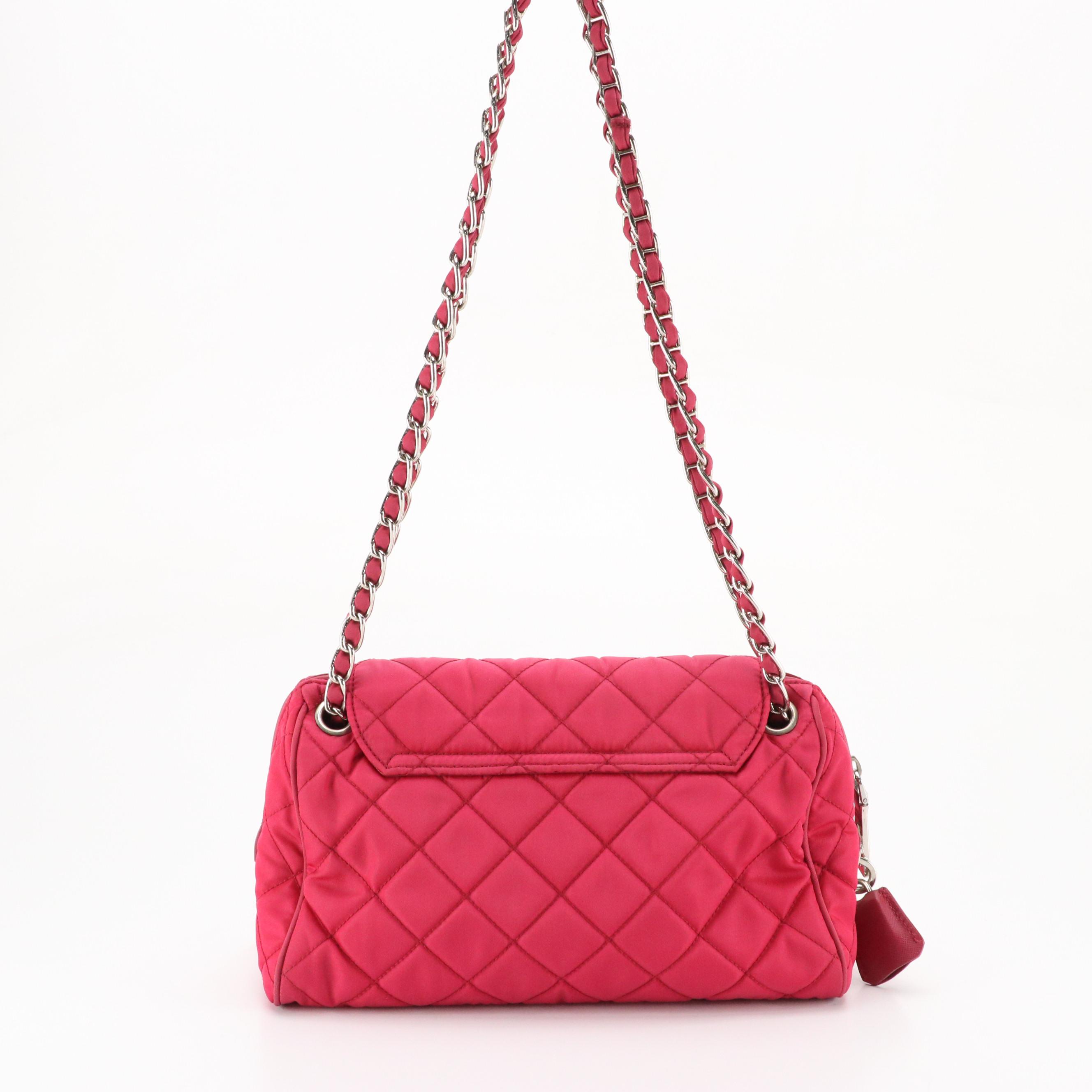 Prada Impuntu Front Flap Shoulder Bag in Pink Diamond Stitched Tessuto Nylon