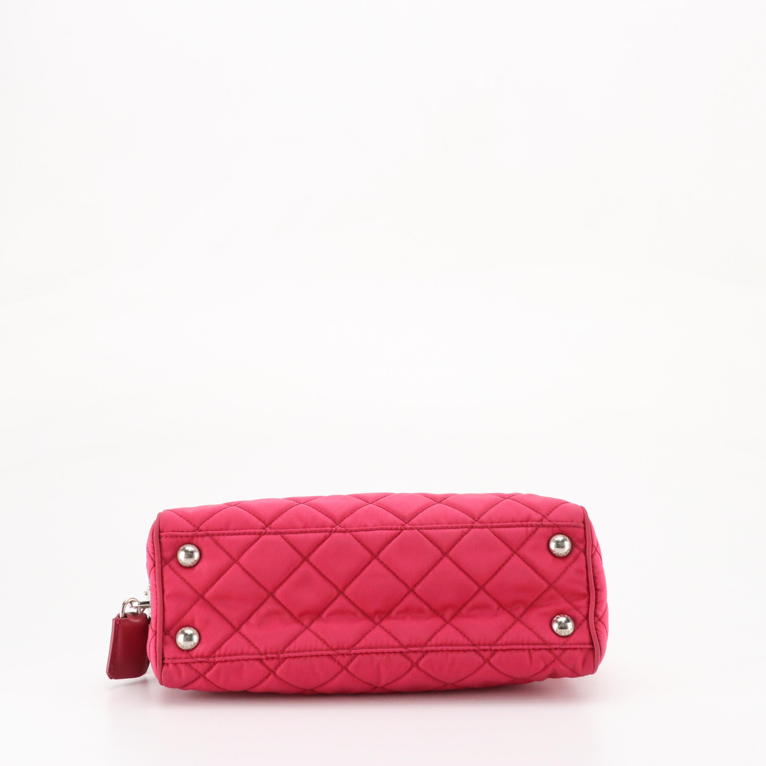 Prada Impuntu Front Flap Shoulder Bag in Pink Diamond Stitched Tessuto Nylon