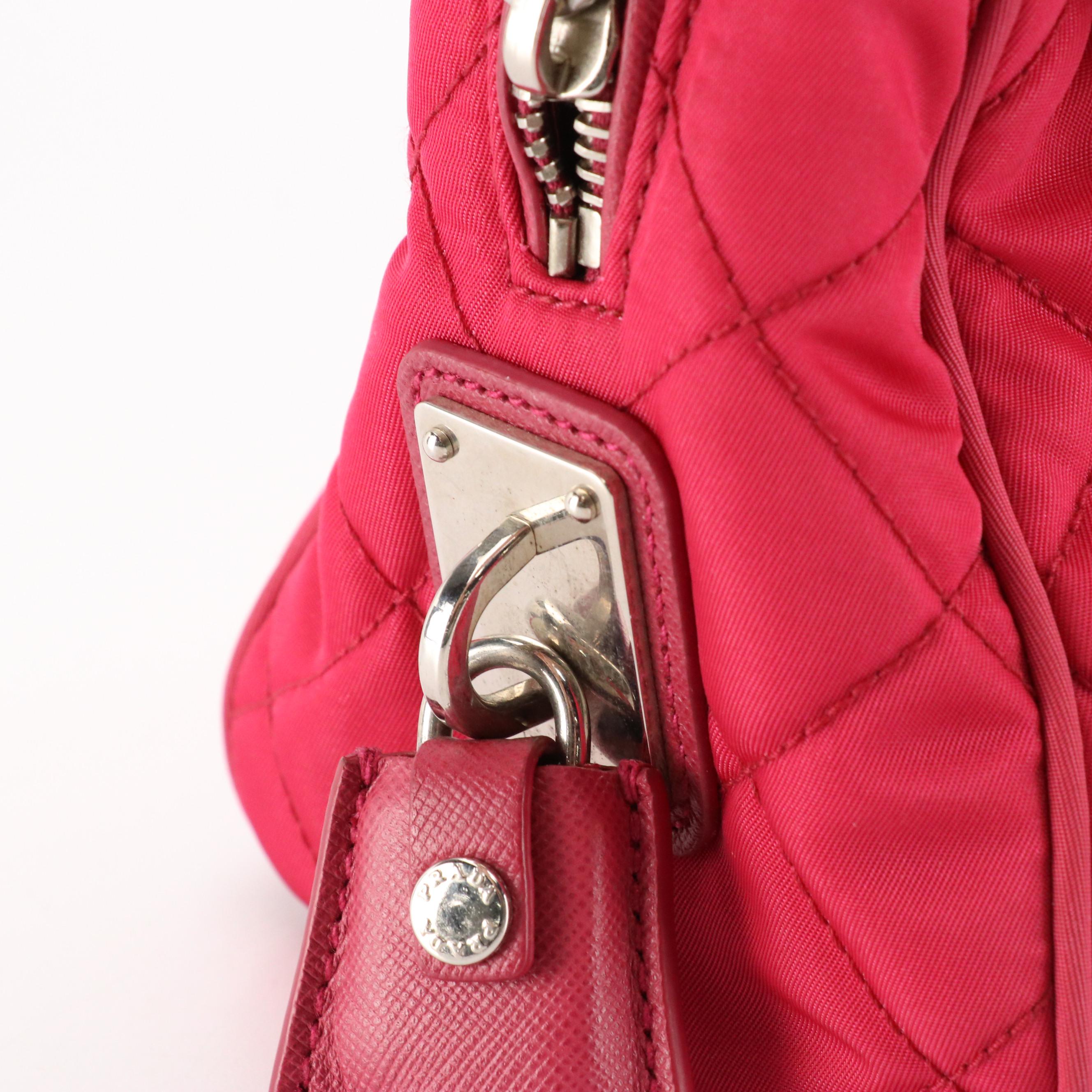 Prada Impuntu Front Flap Shoulder Bag in Pink Diamond Stitched Tessuto Nylon