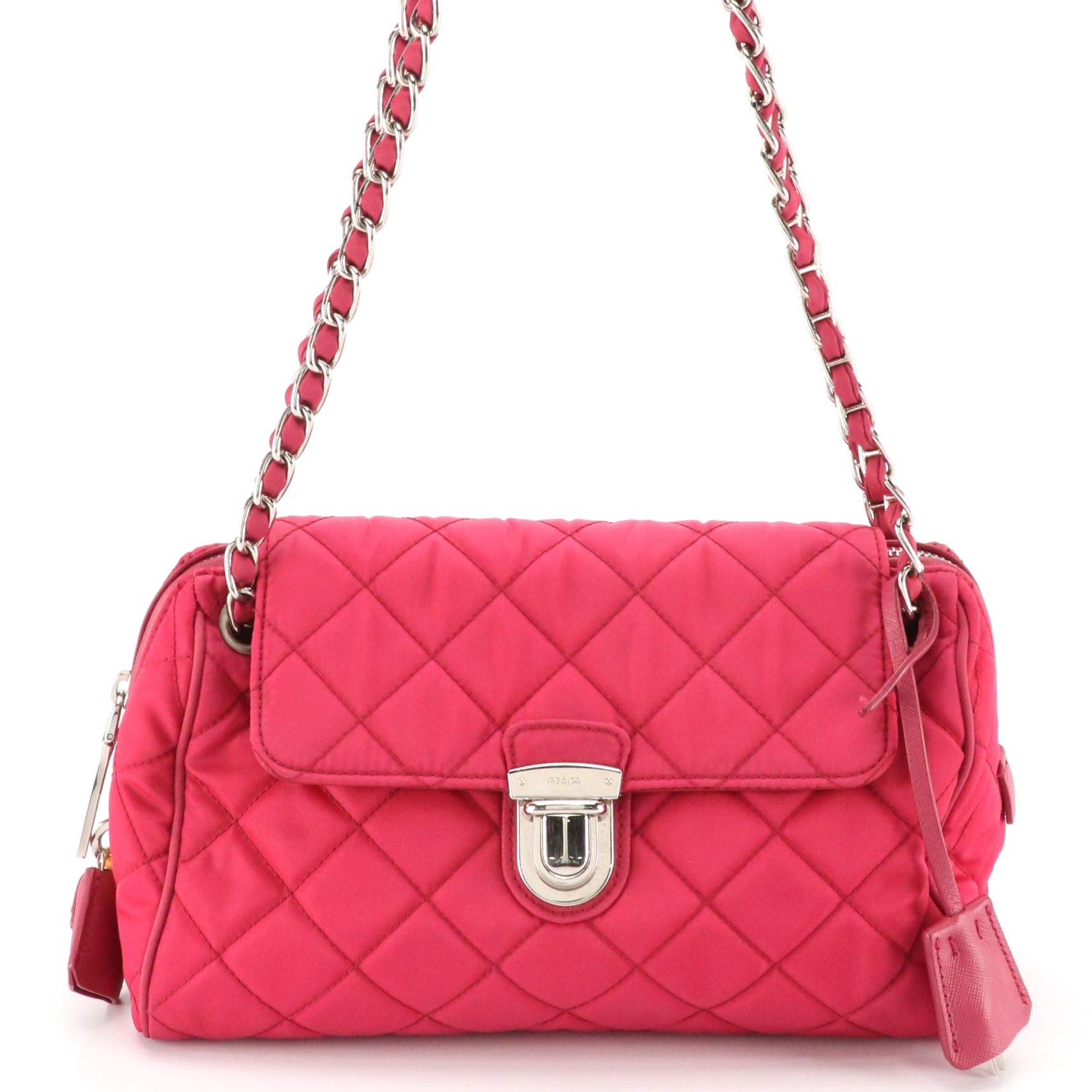 Prada Impuntu Front Flap Shoulder Bag in Pink Diamond Stitched Tessuto Nylon