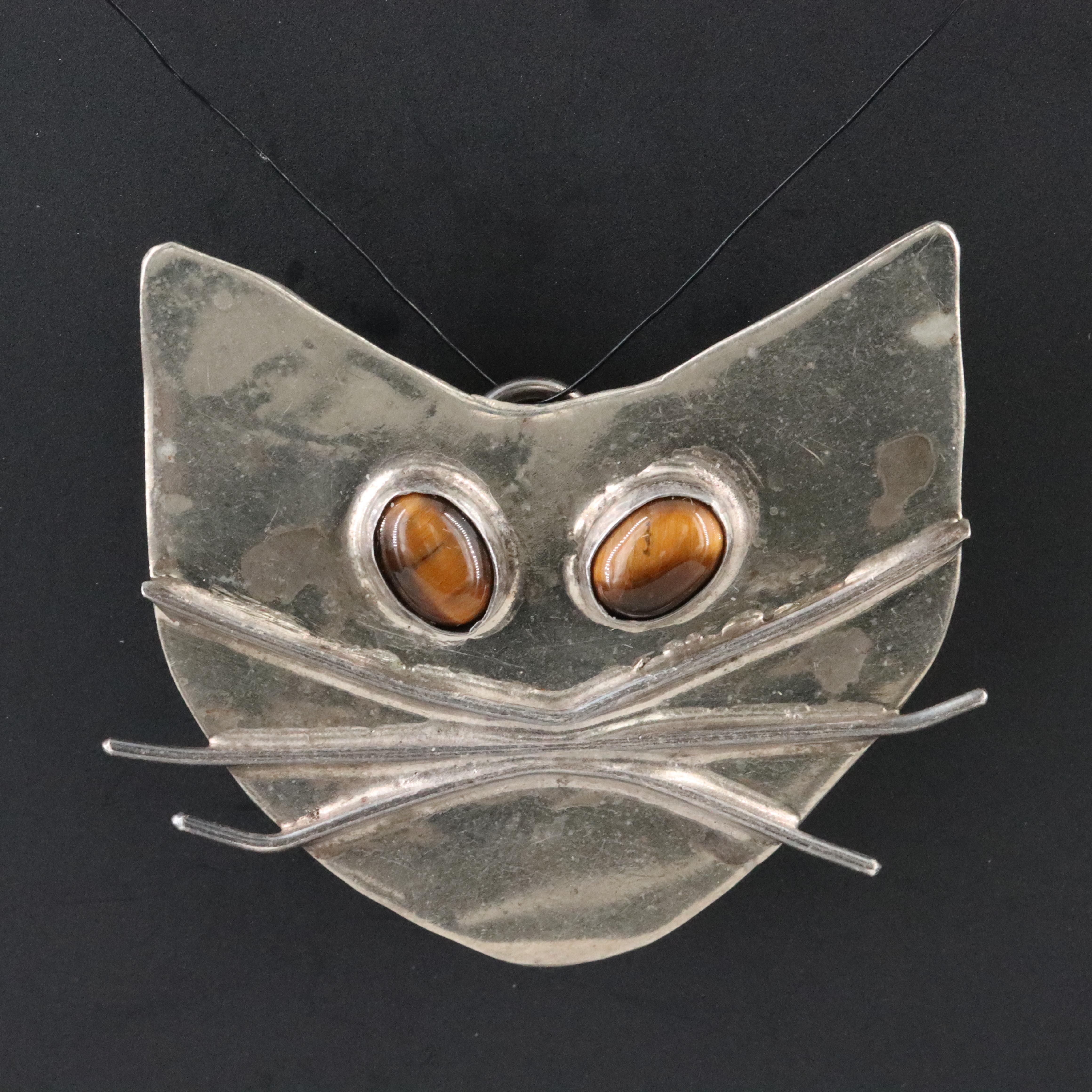 Cat Pendant with Tiger's Eye Eyes