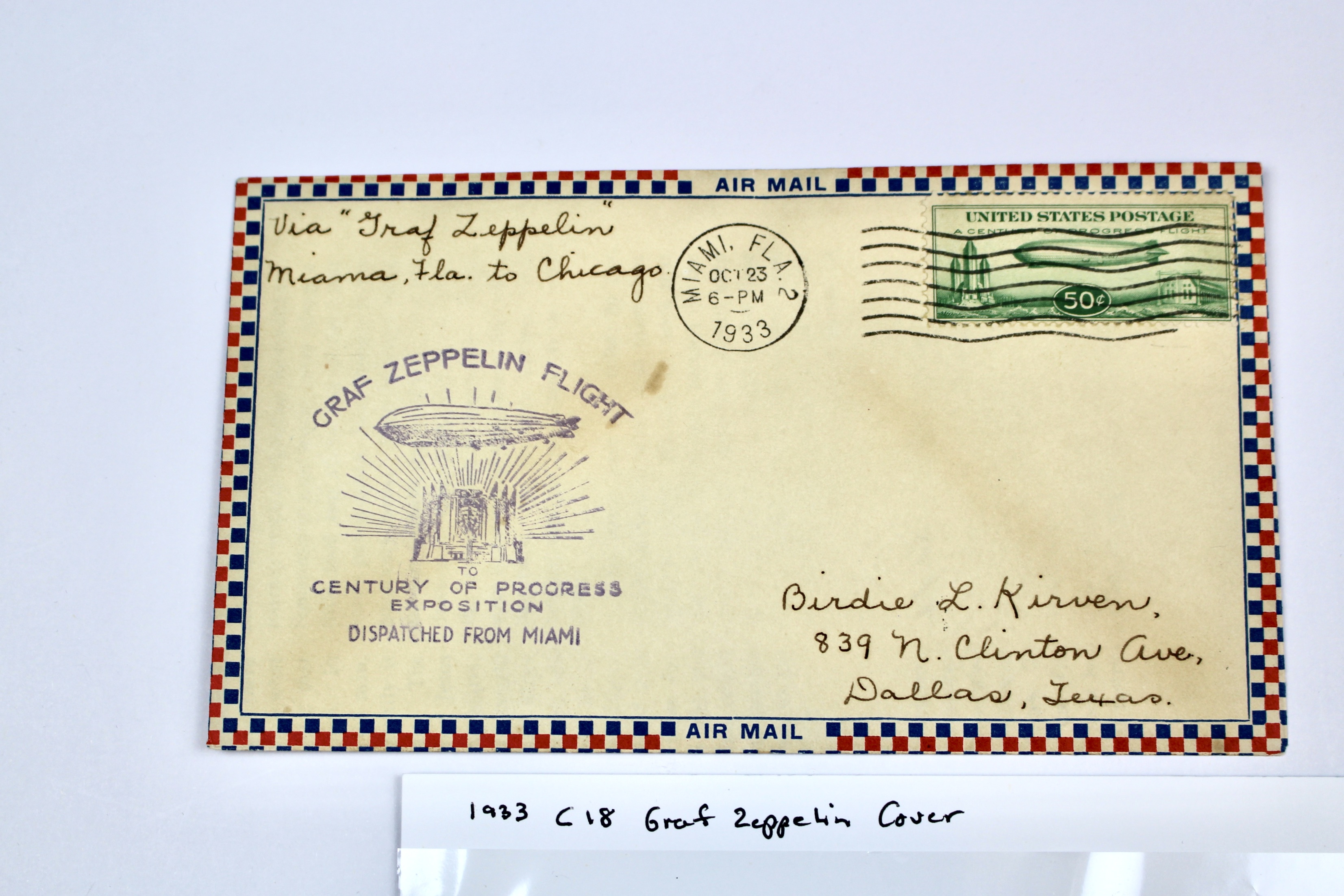 1933 Graf Zeppelin Century of Progress Postal Cover, Including Scott C18