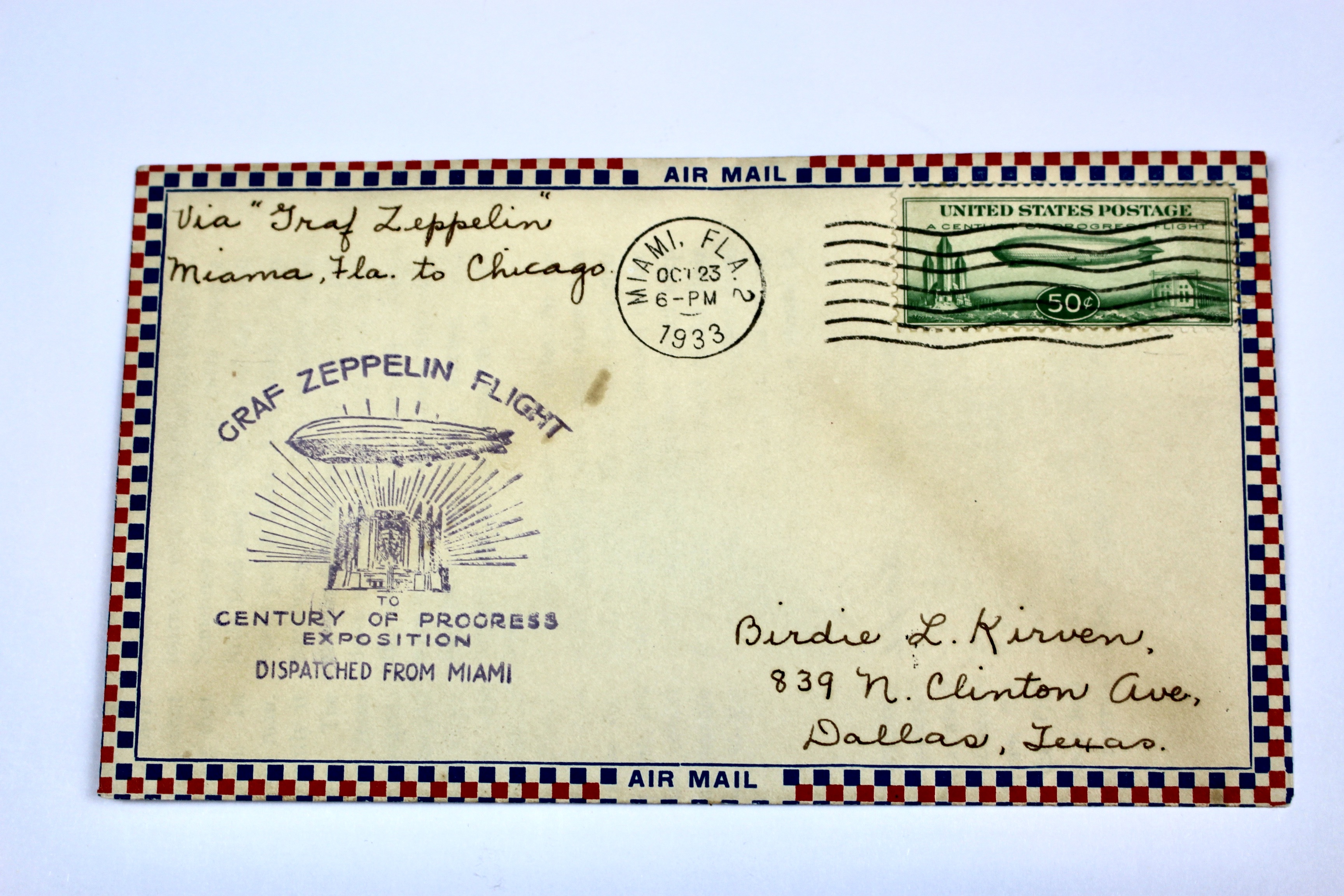 1933 Graf Zeppelin Century of Progress Postal Cover, Including Scott C18
