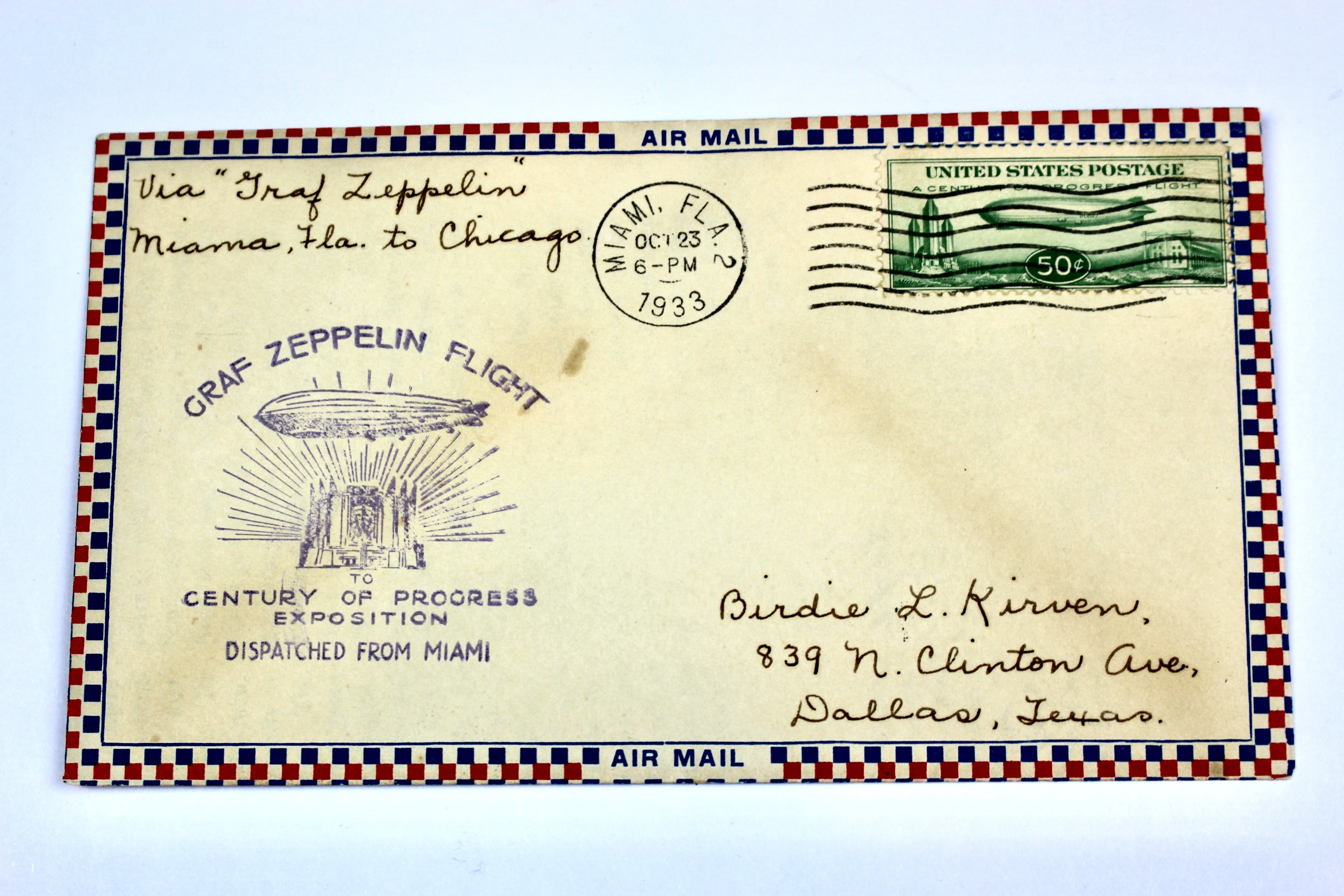 1933 Graf Zeppelin Century of Progress Postal Cover, Including Scott C18