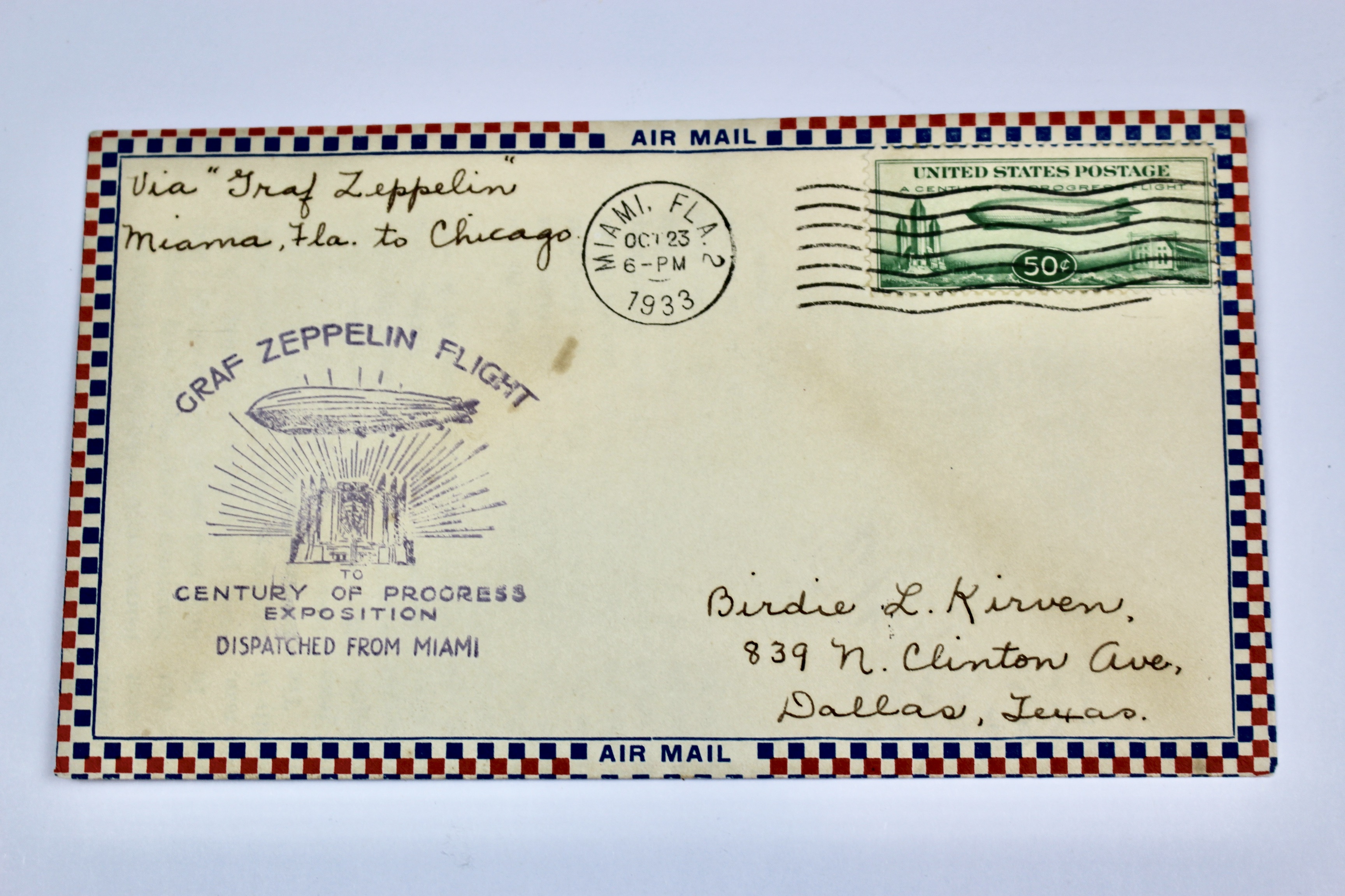 1933 Graf Zeppelin Century of Progress Postal Cover, Including Scott C18