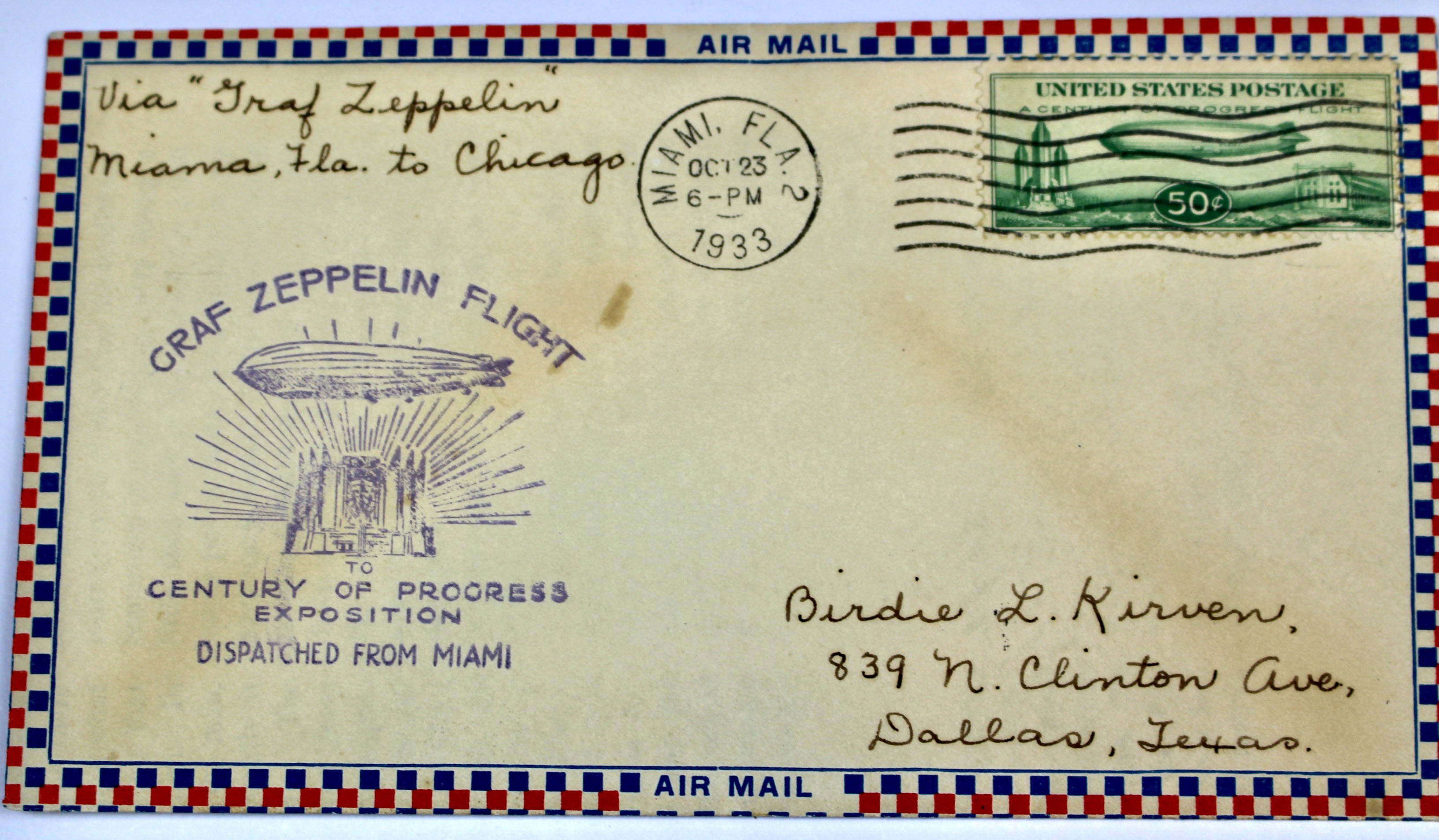 1933 Graf Zeppelin Century of Progress Postal Cover, Including Scott C18