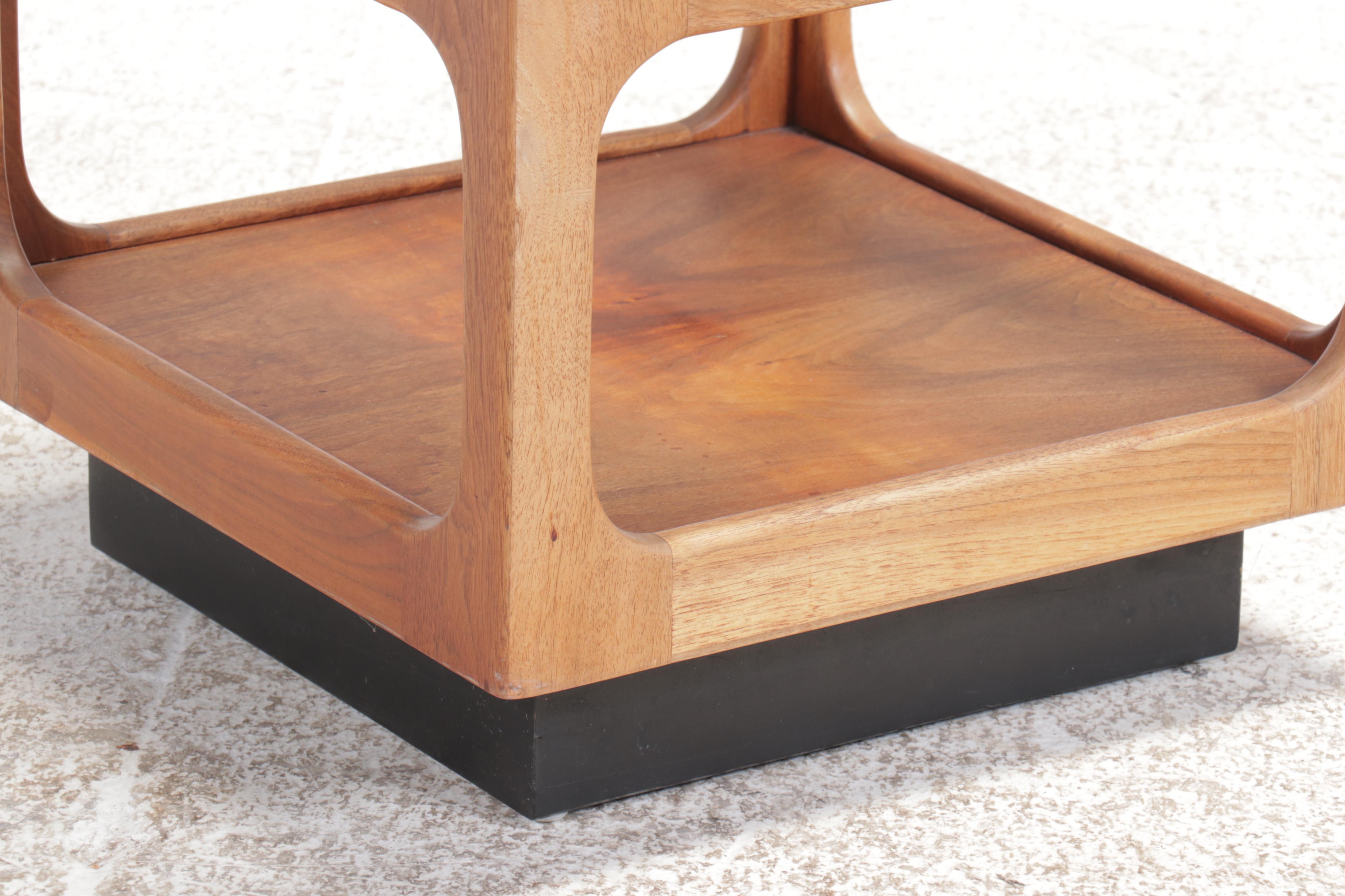 Four Josef Otmar Mid Century Modern Walnut and Smoked Glass Cube Accent Tables