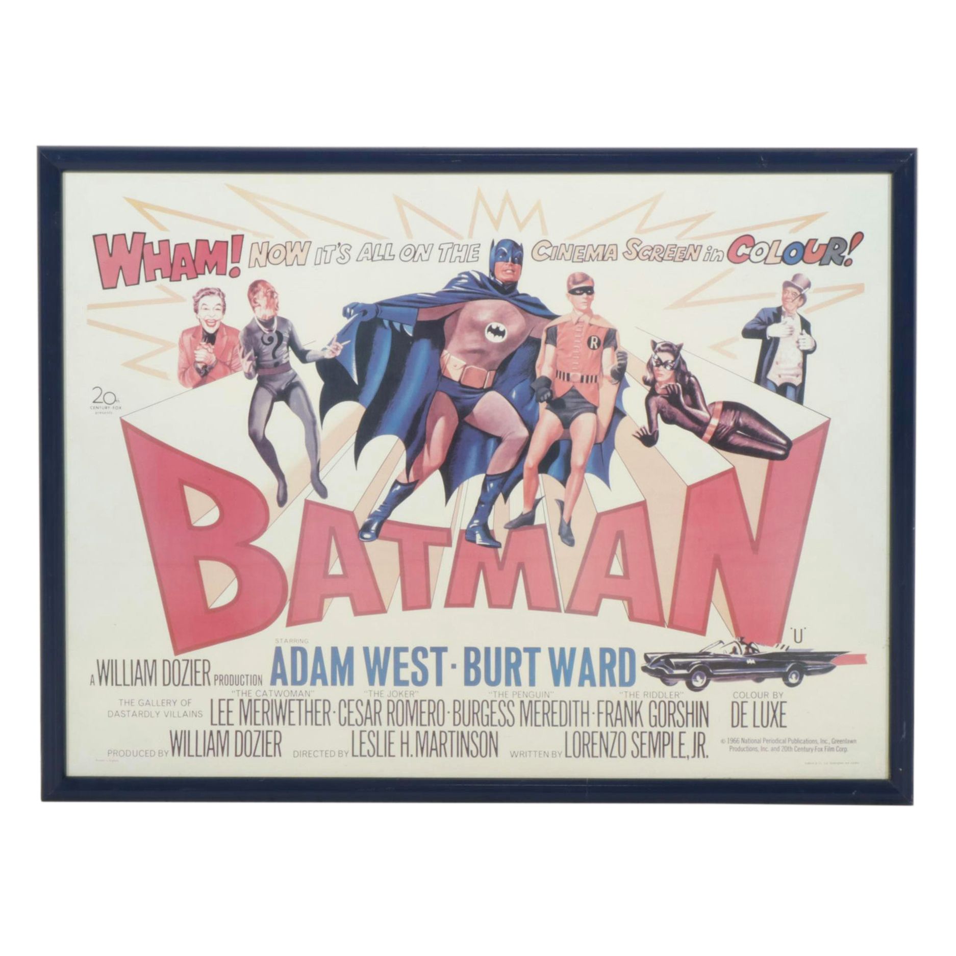 Cinema Poster for "Batman" Starring Adam West and Burt Ward, 1966