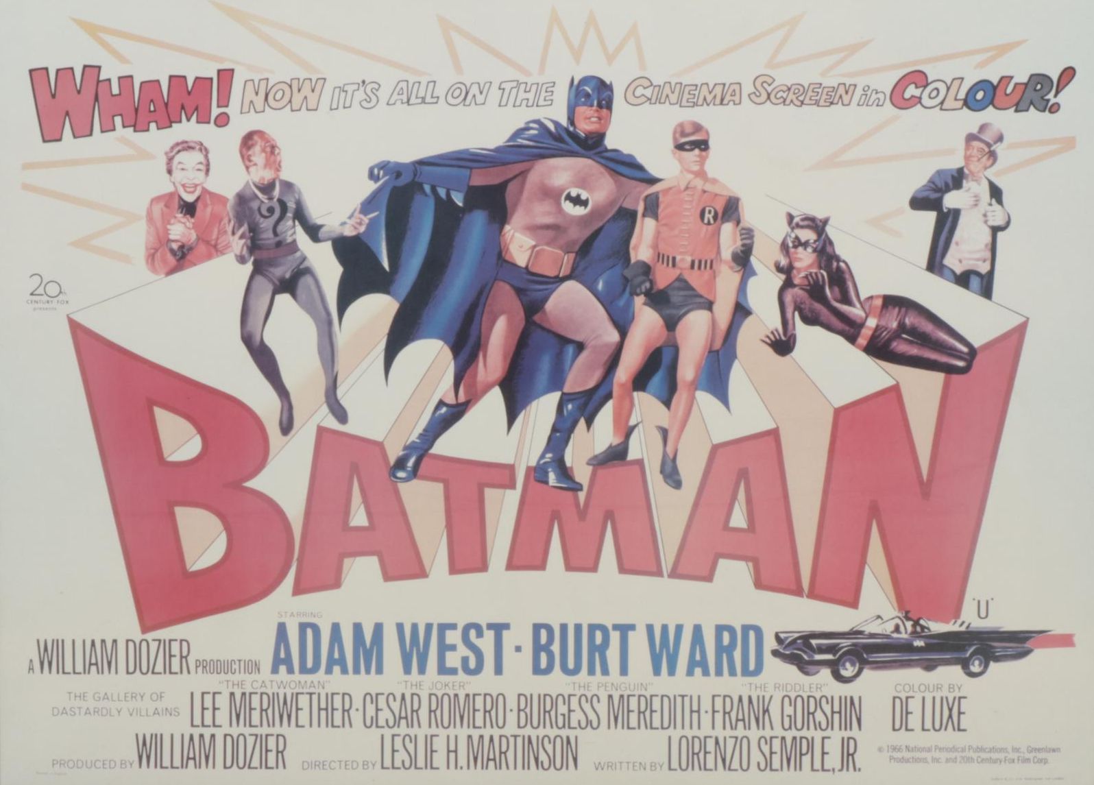 Cinema Poster for "Batman" Starring Adam West and Burt Ward, 1966
