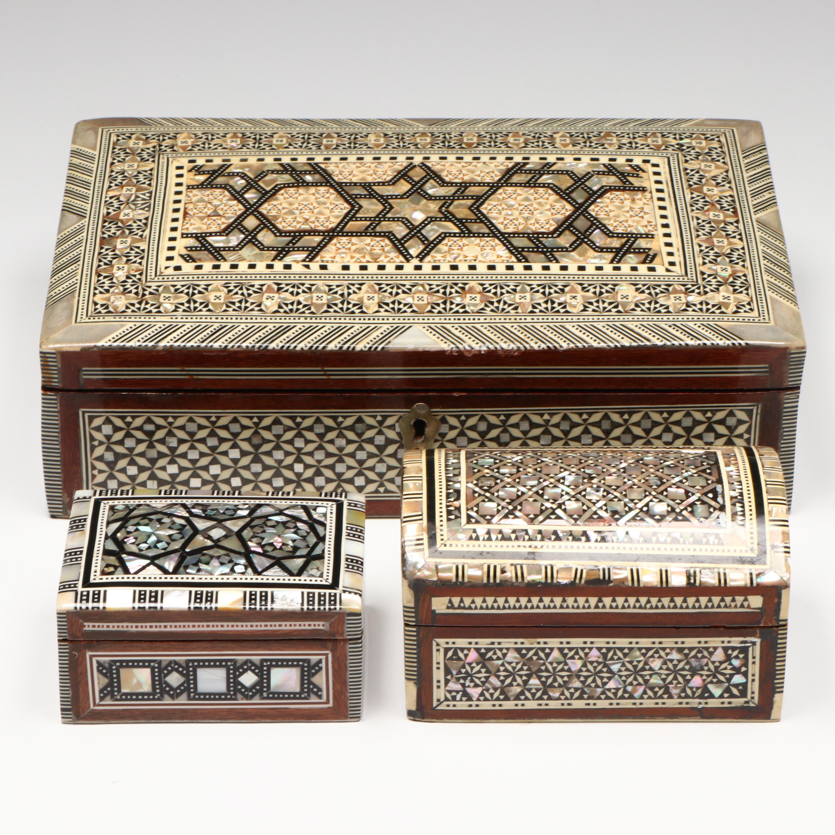 Egyptian Inlaid Mother-of-Pearl, Abalone and Beechwood Decorative Boxes