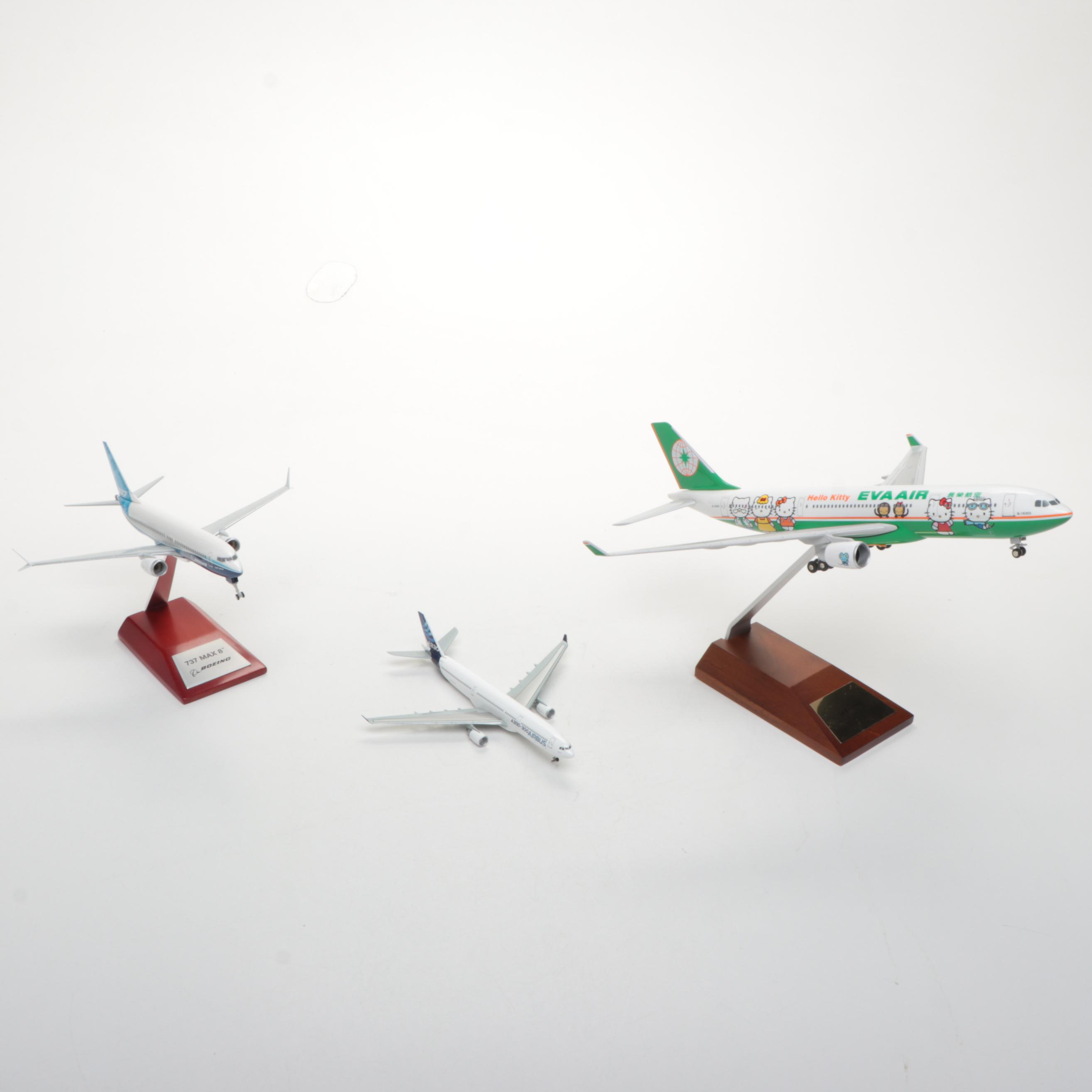Eva Air B-16303 Hello Kitty, Airbus A330 and Boeing 737 Max Model Airplanes,2005