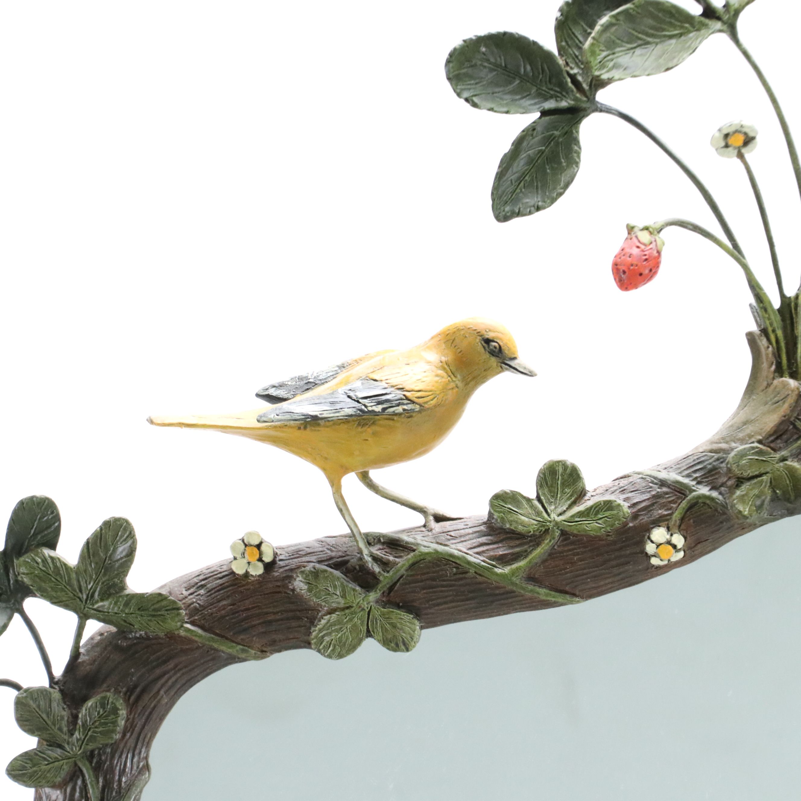 Carver's Guild "Strawberry Thief" Hand-Painted Sculptural Wall Mirror
