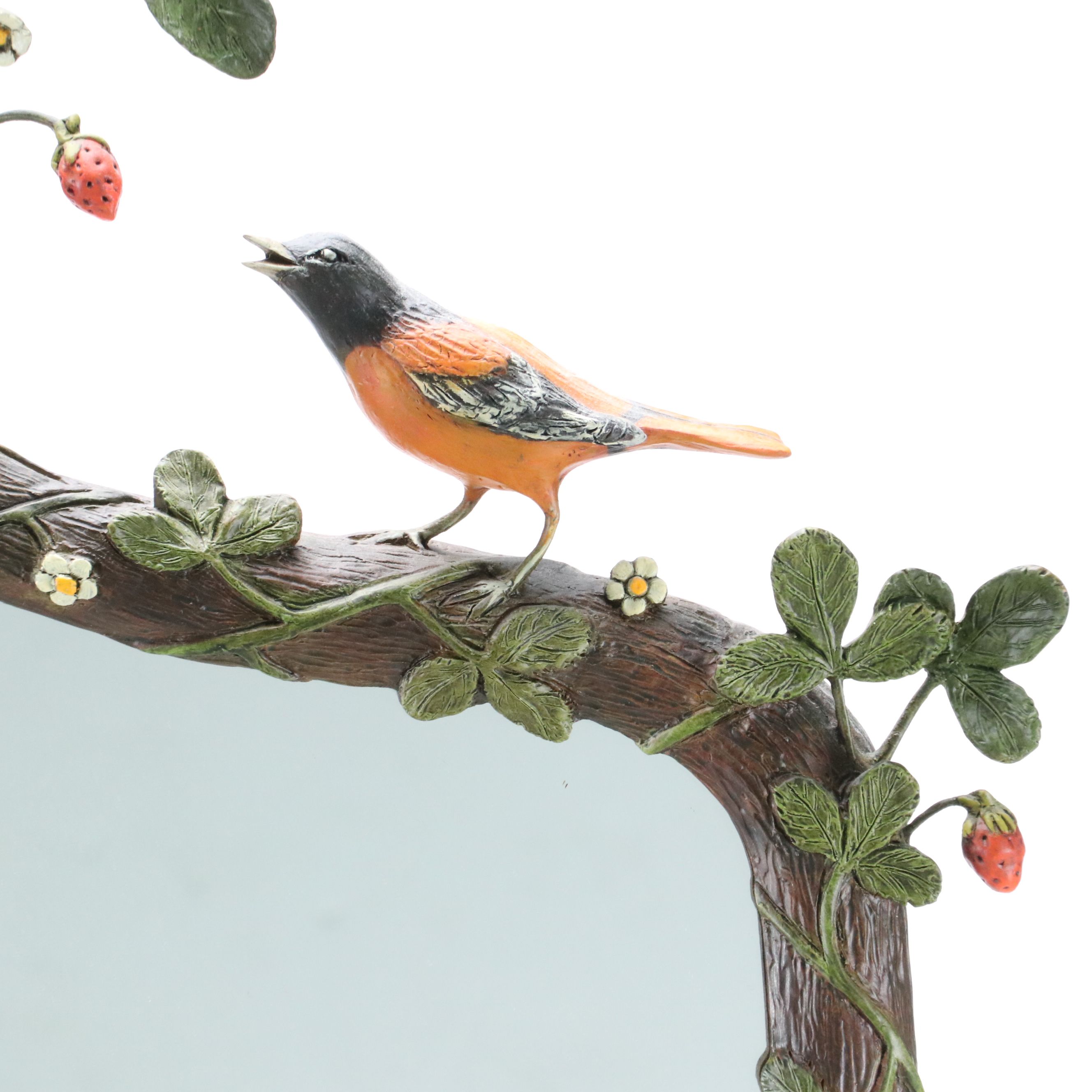 Carver's Guild "Strawberry Thief" Hand-Painted Sculptural Wall Mirror