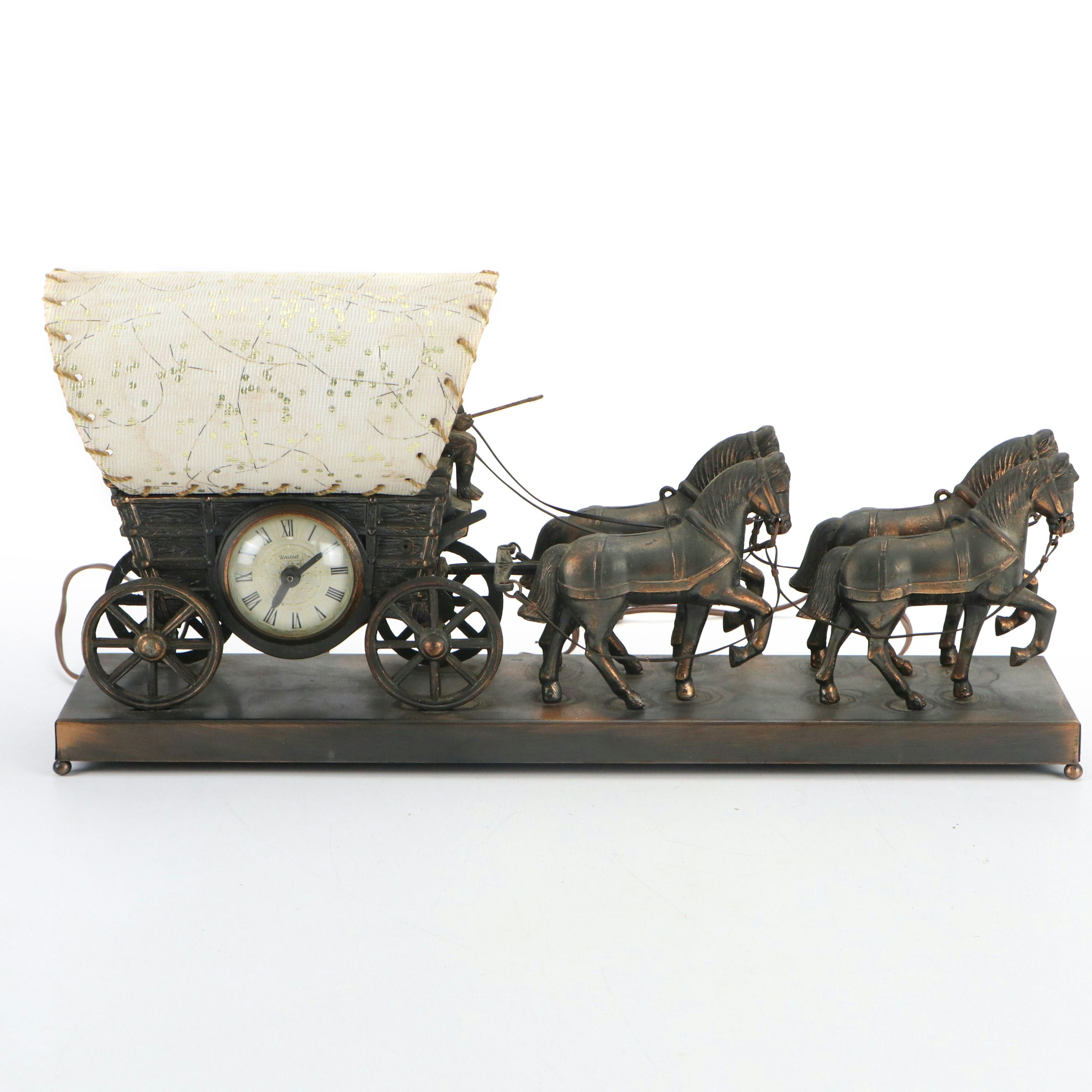 United Conestoga Wagon Illuminated Electric Mantel Clock, Mid-20th Century
