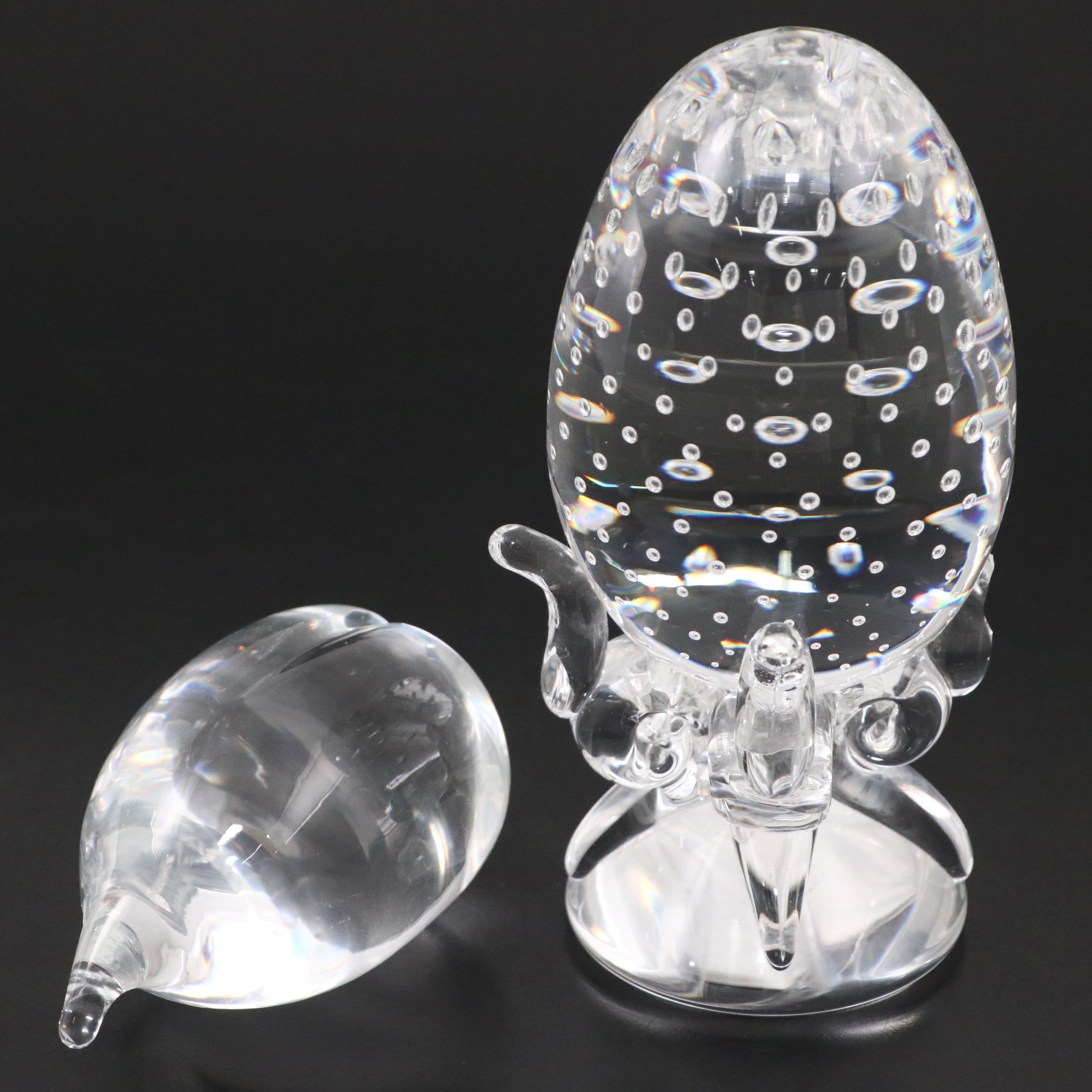Steuben Art Glass Egg with Pear and Grape Bunch, 20th Century
