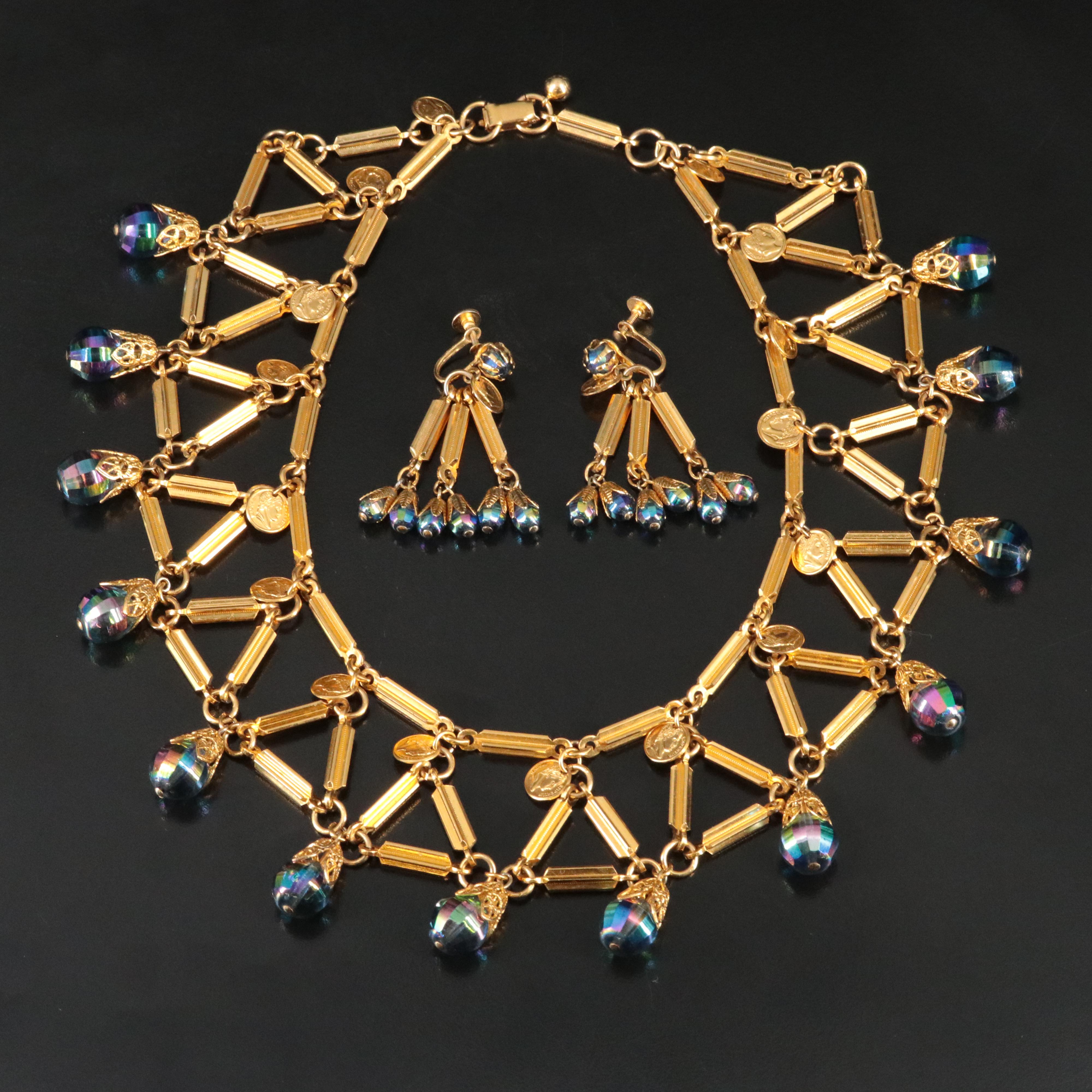 Vintage Glass Drop Necklace and Earring Set