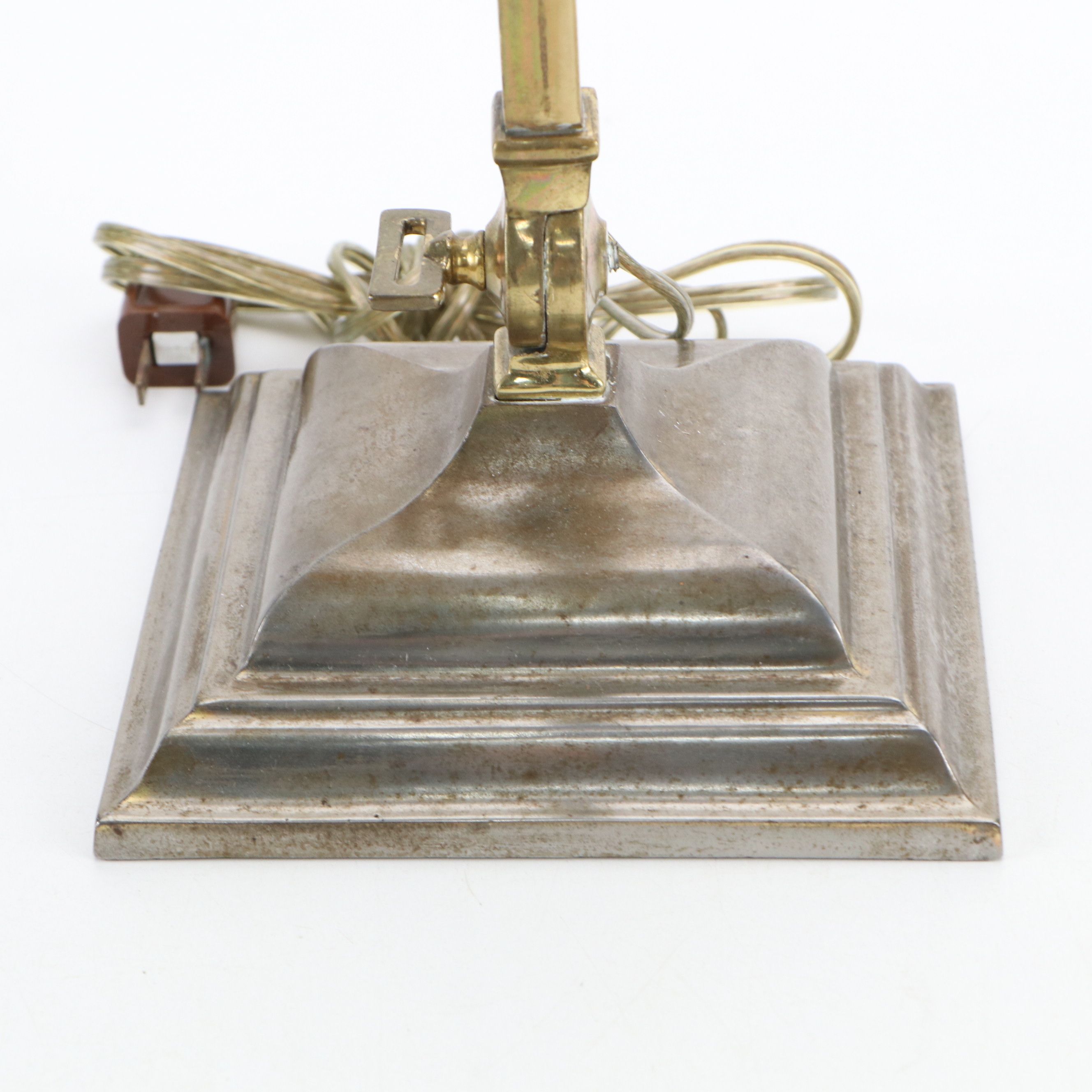 Brass Finish Banker's Desk Lamp with Cased Amber Shade