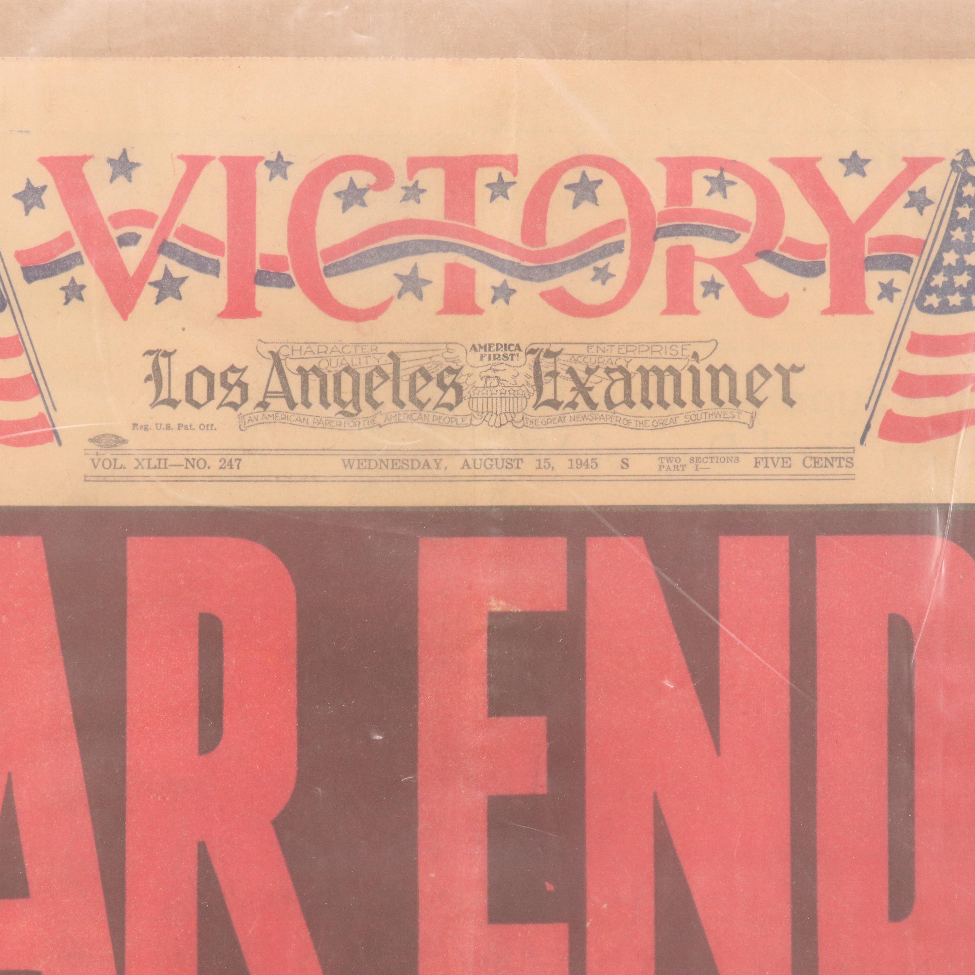 Los Angeles Examiner "War Ends!" World War II Newspaper Cover, August 15th 1945
