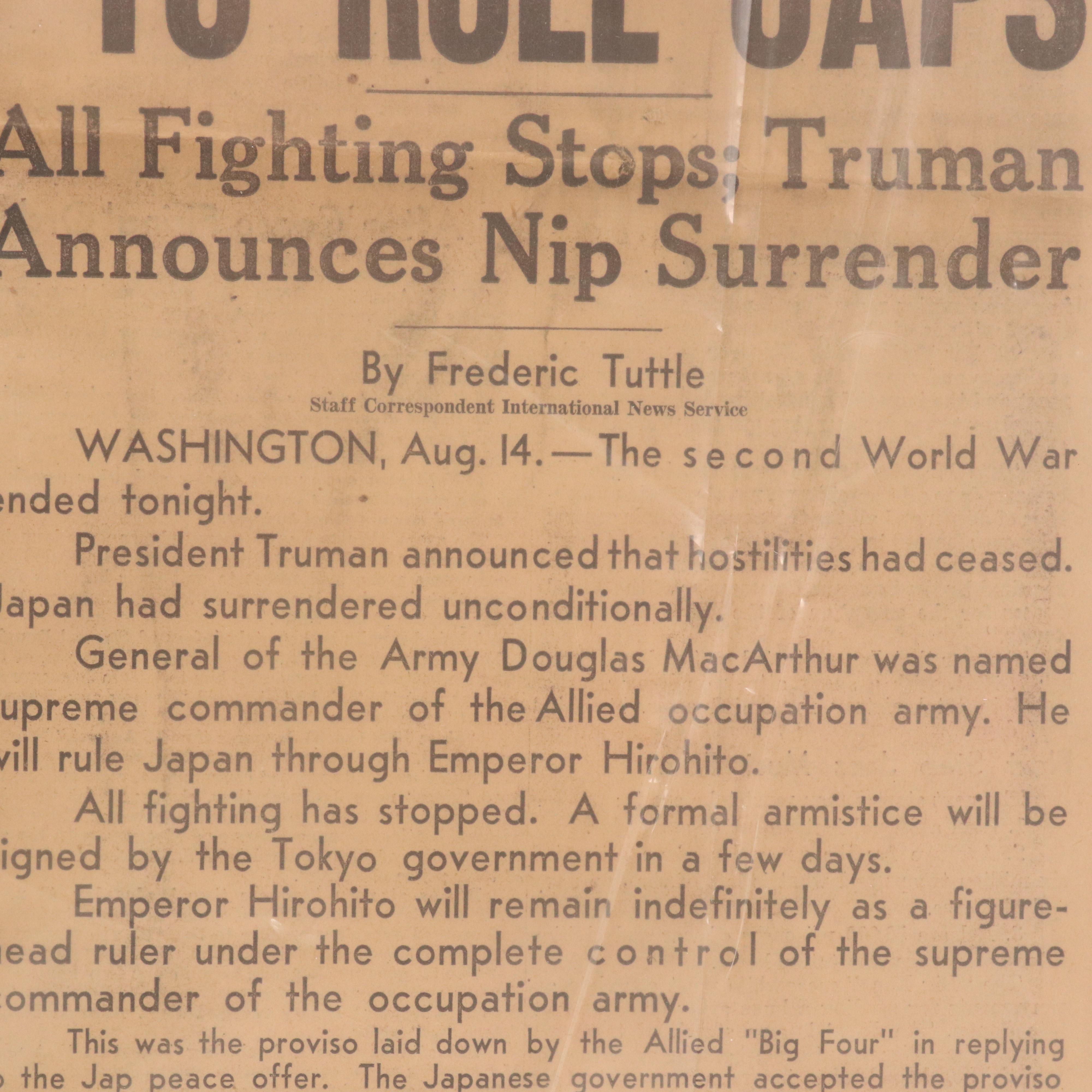 Los Angeles Examiner "War Ends!" World War II Newspaper Cover, August 15th 1945