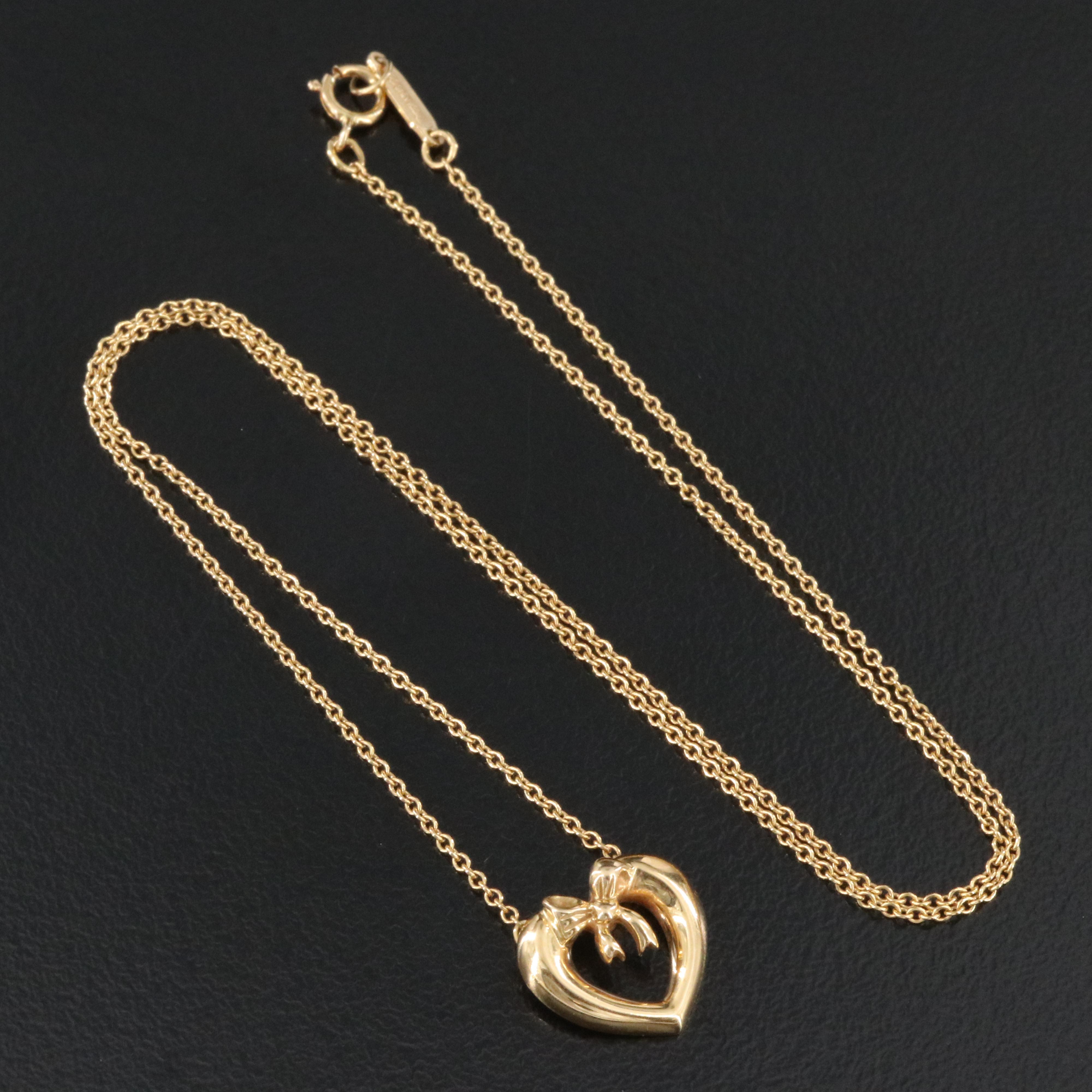 Tiffany & Co. 18K Ribbon Bow Heart Necklace