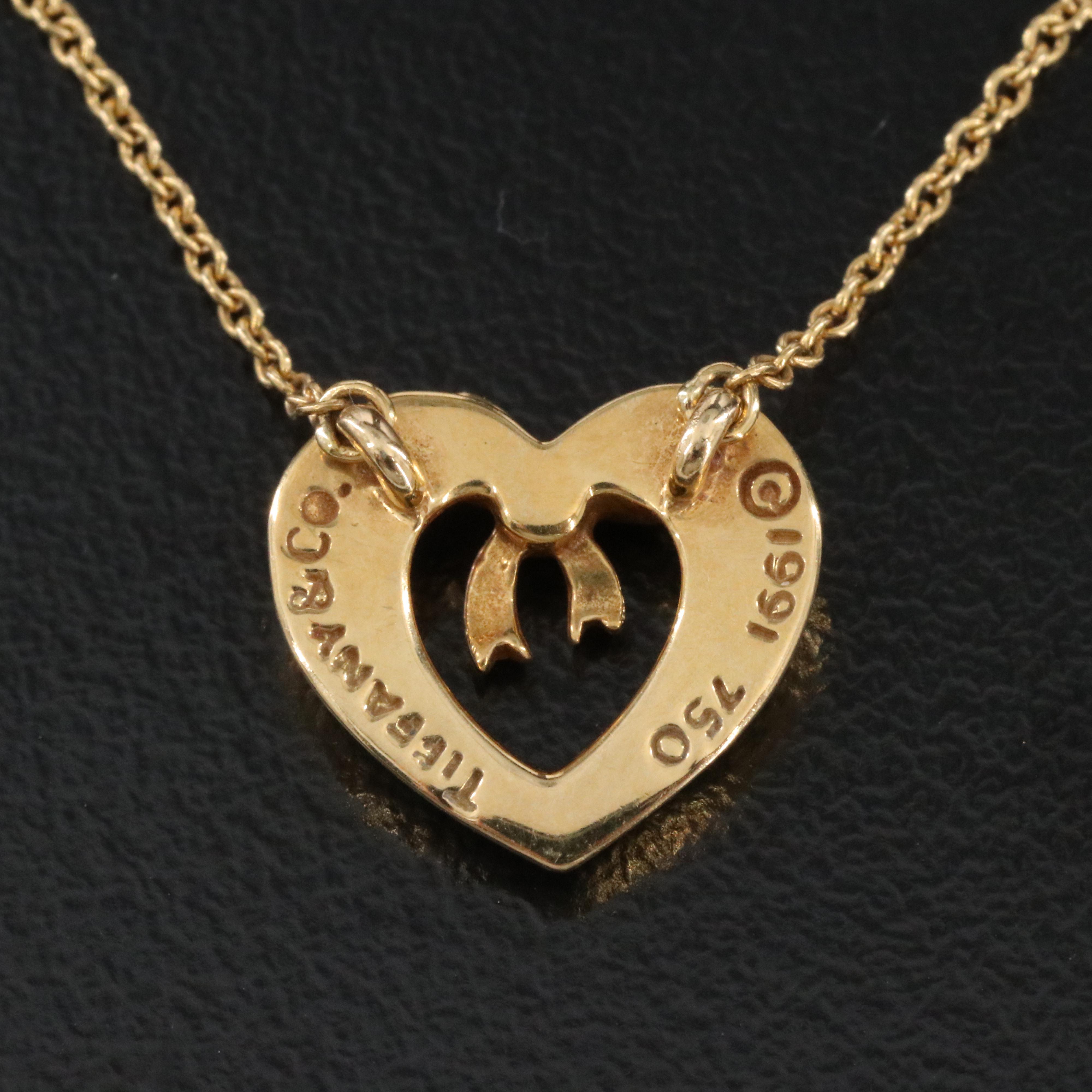 Tiffany & Co. 18K Ribbon Bow Heart Necklace
