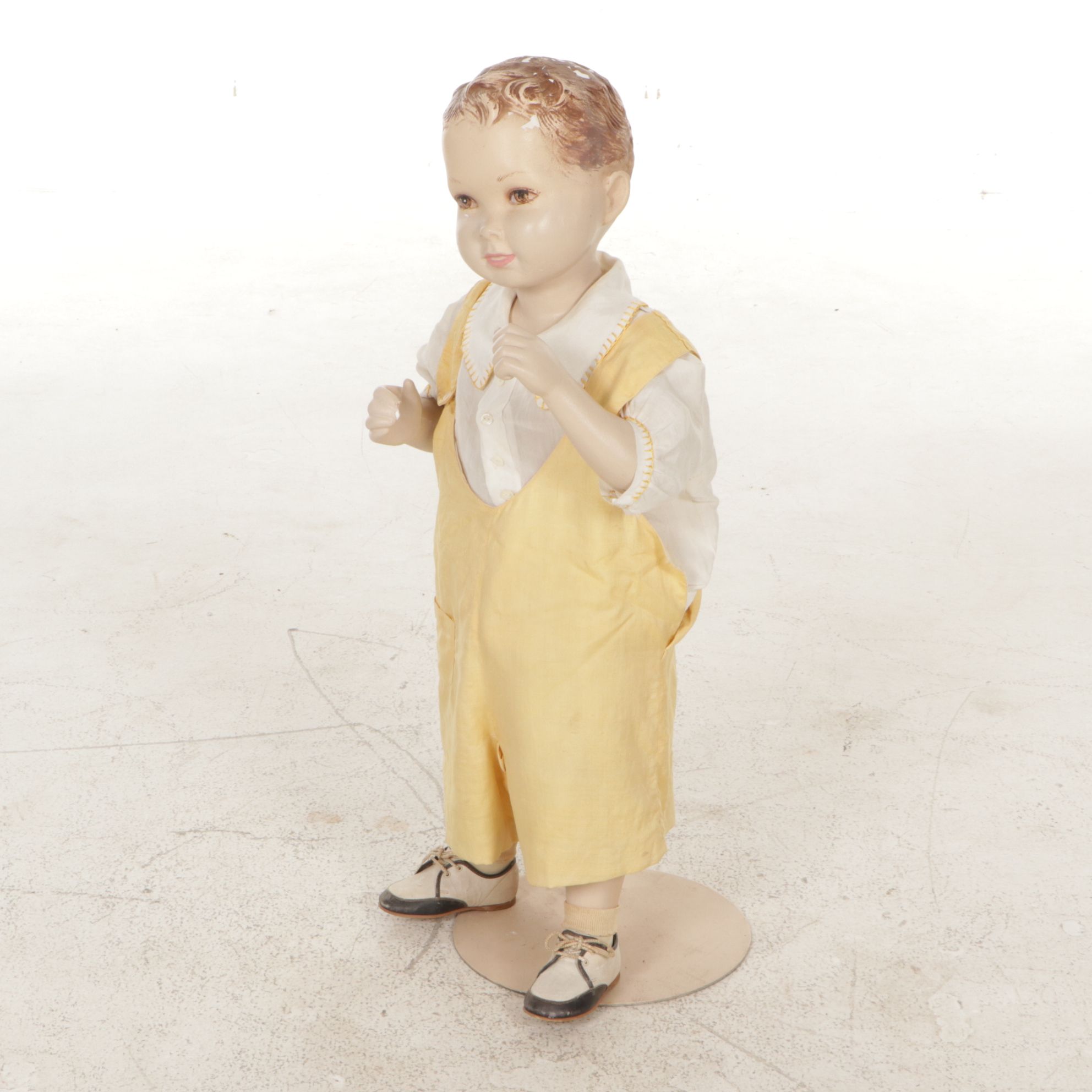 Little Boy Store Mannequin Wearing Yellow Jumper and Shirt