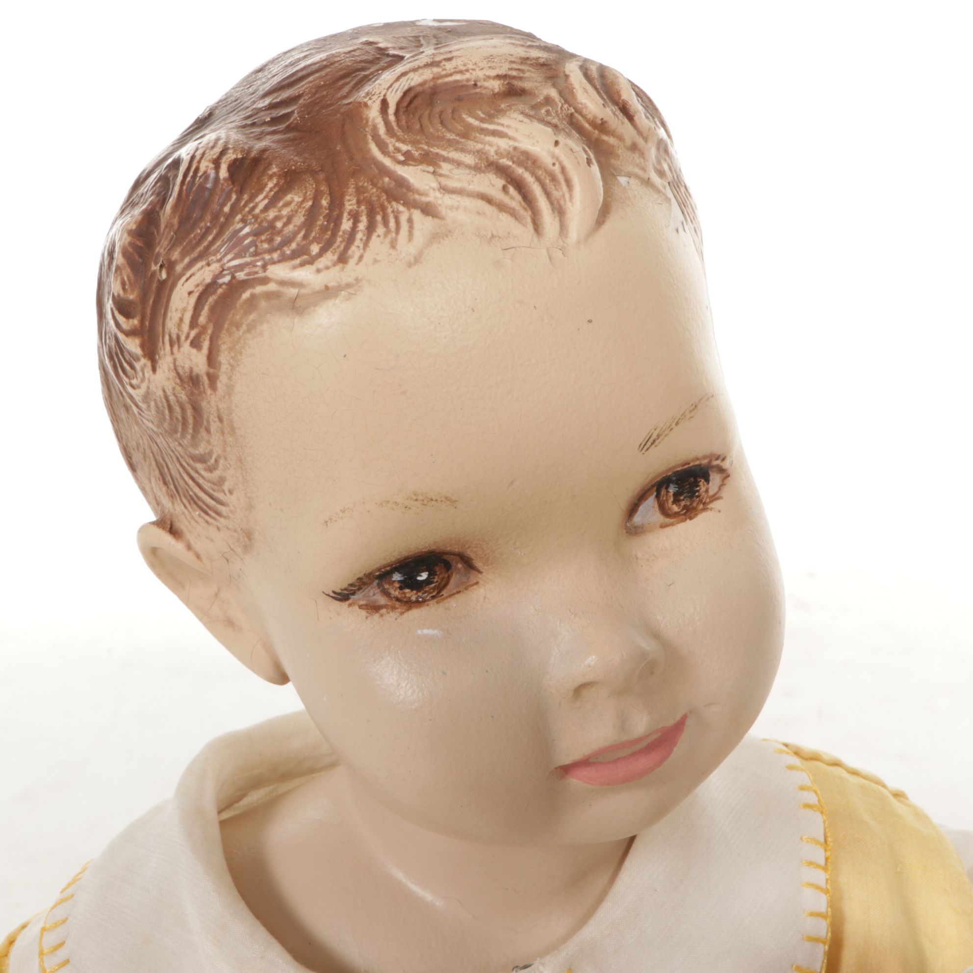 Little Boy Store Mannequin Wearing Yellow Jumper and Shirt