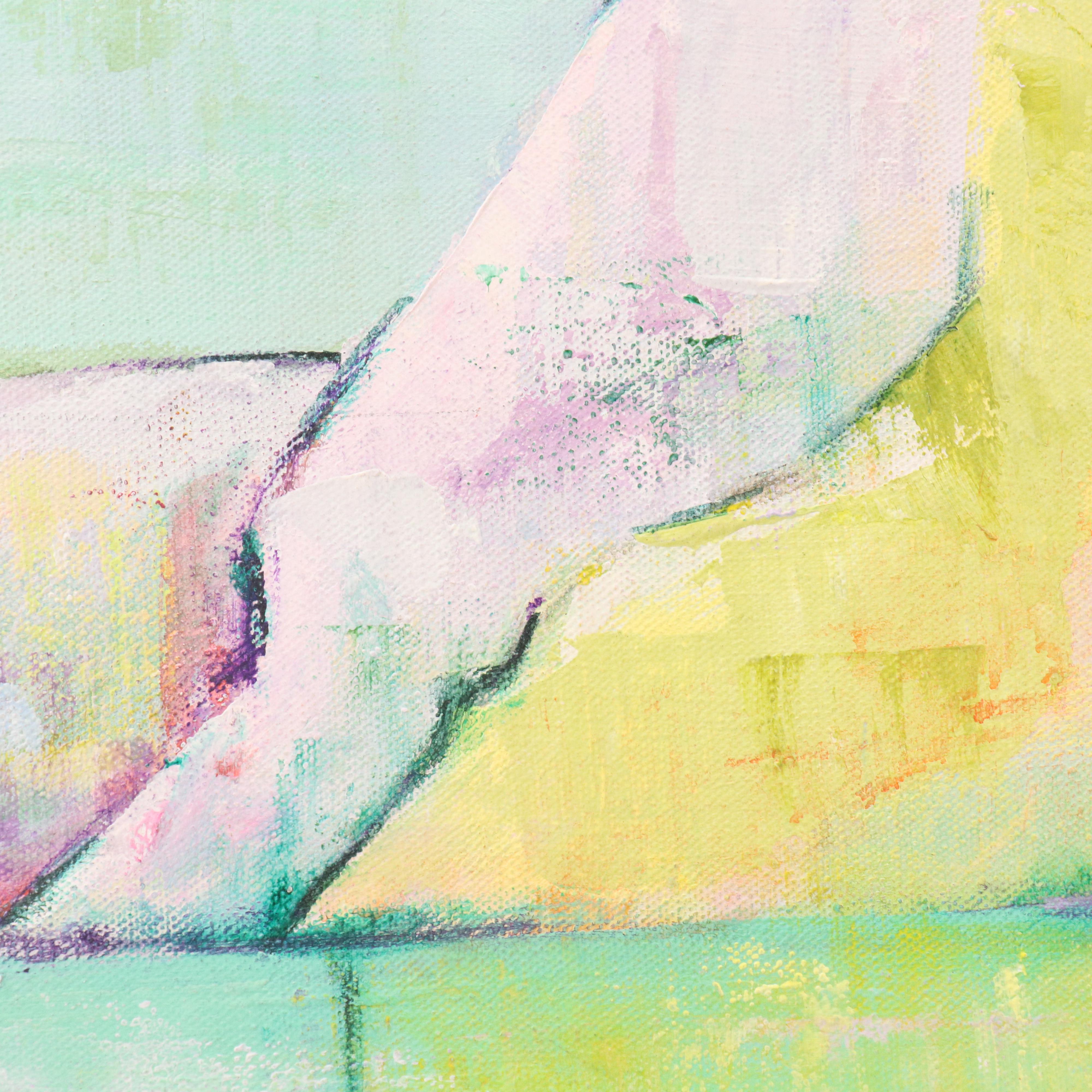 Sarita Romero Cubist Style Acrylic Landscape of Spanish Peninsula, Circa 1972