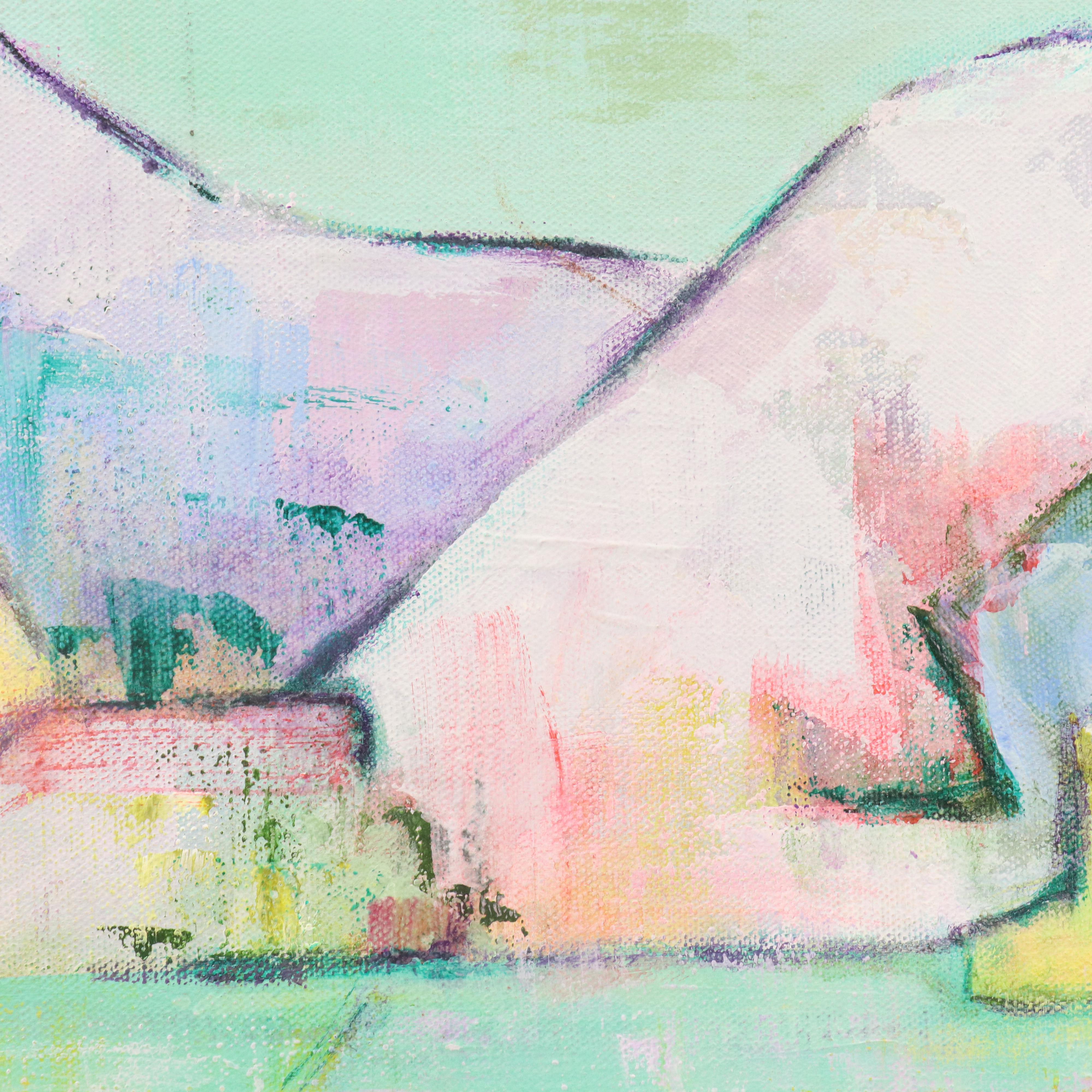 Sarita Romero Cubist Style Acrylic Landscape of Spanish Peninsula, Circa 1972