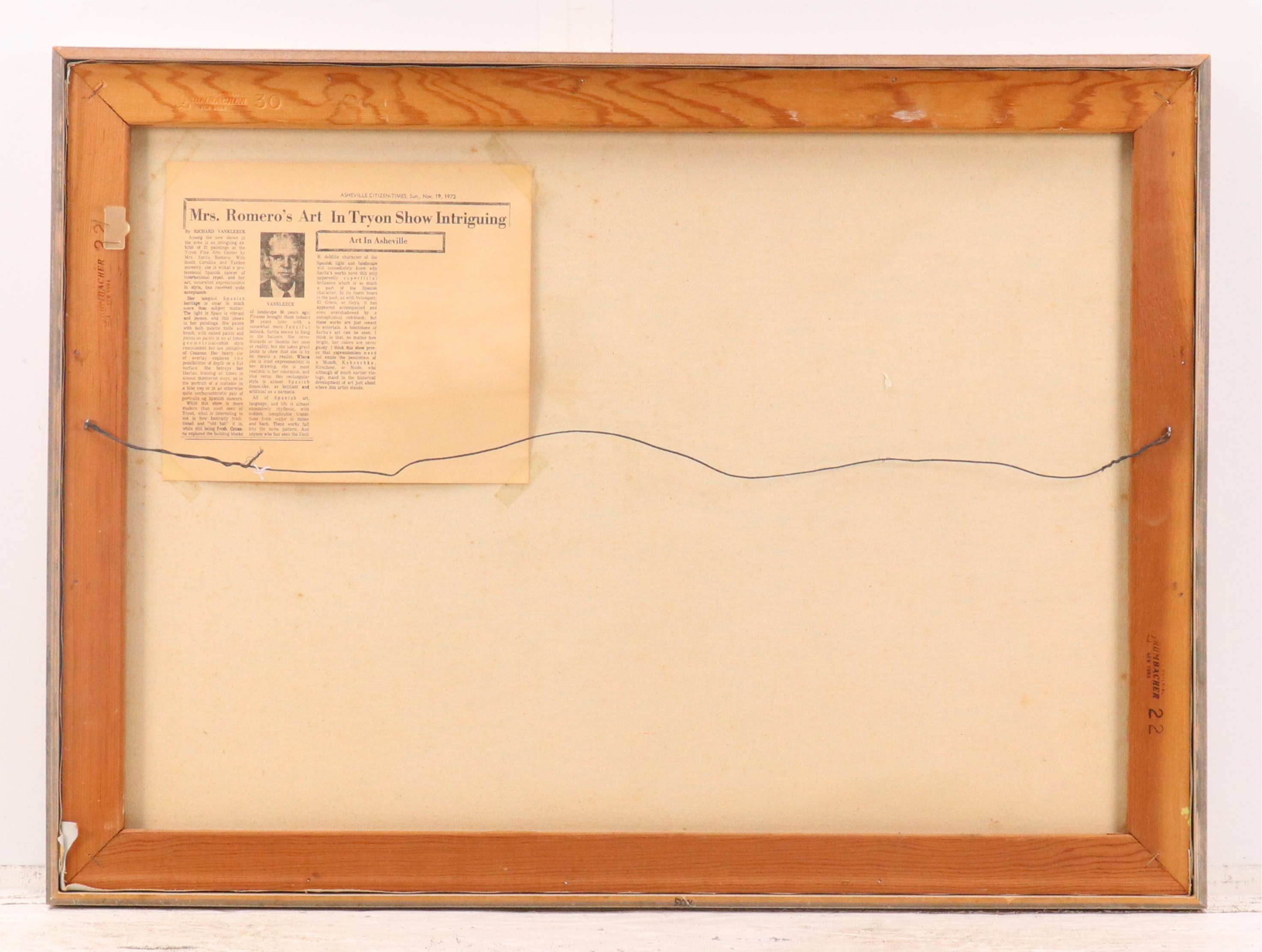 Sarita Romero Cubist Style Acrylic Landscape of Spanish Peninsula, Circa 1972