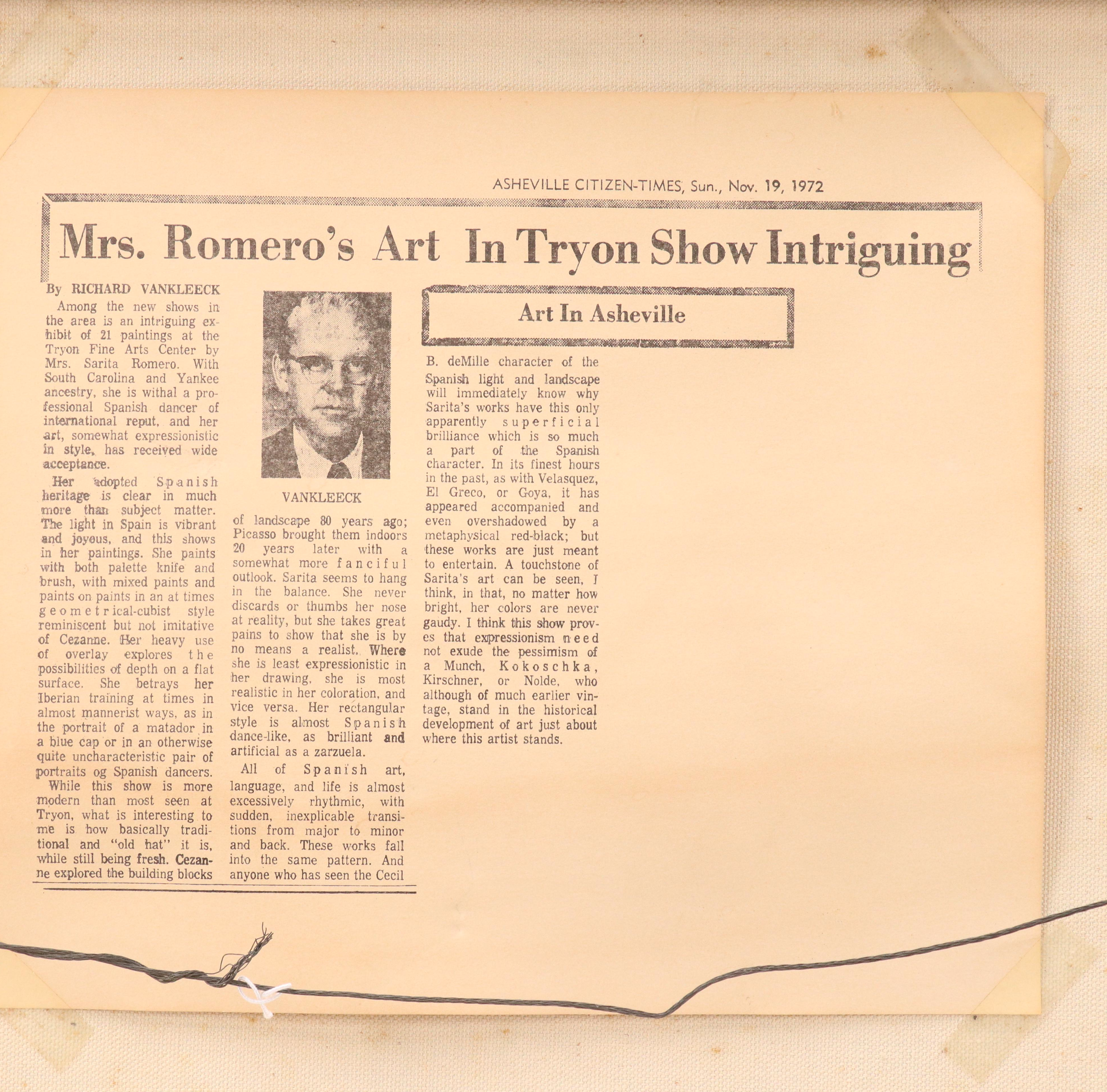 Sarita Romero Cubist Style Acrylic Landscape of Spanish Peninsula, Circa 1972