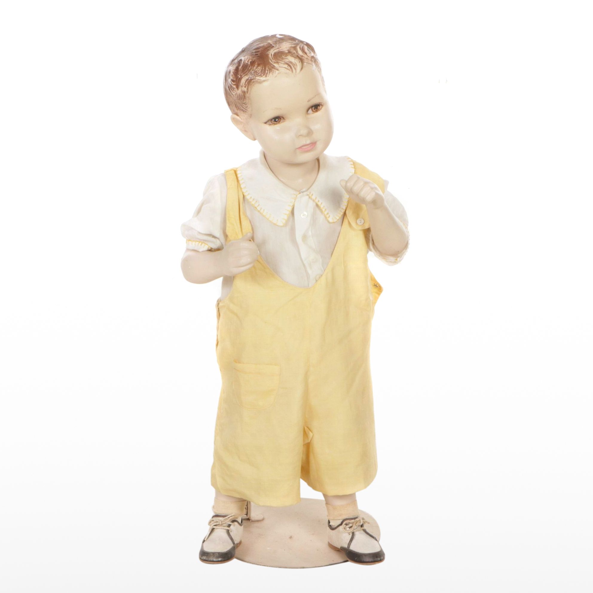 Little Boy Store Mannequin Wearing Yellow Jumper and Shirt